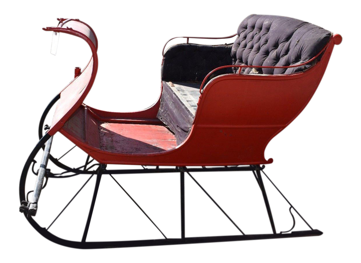 Antique Red Portland Cutter Sleigh Vintage Horse Drawn Holiday Sled