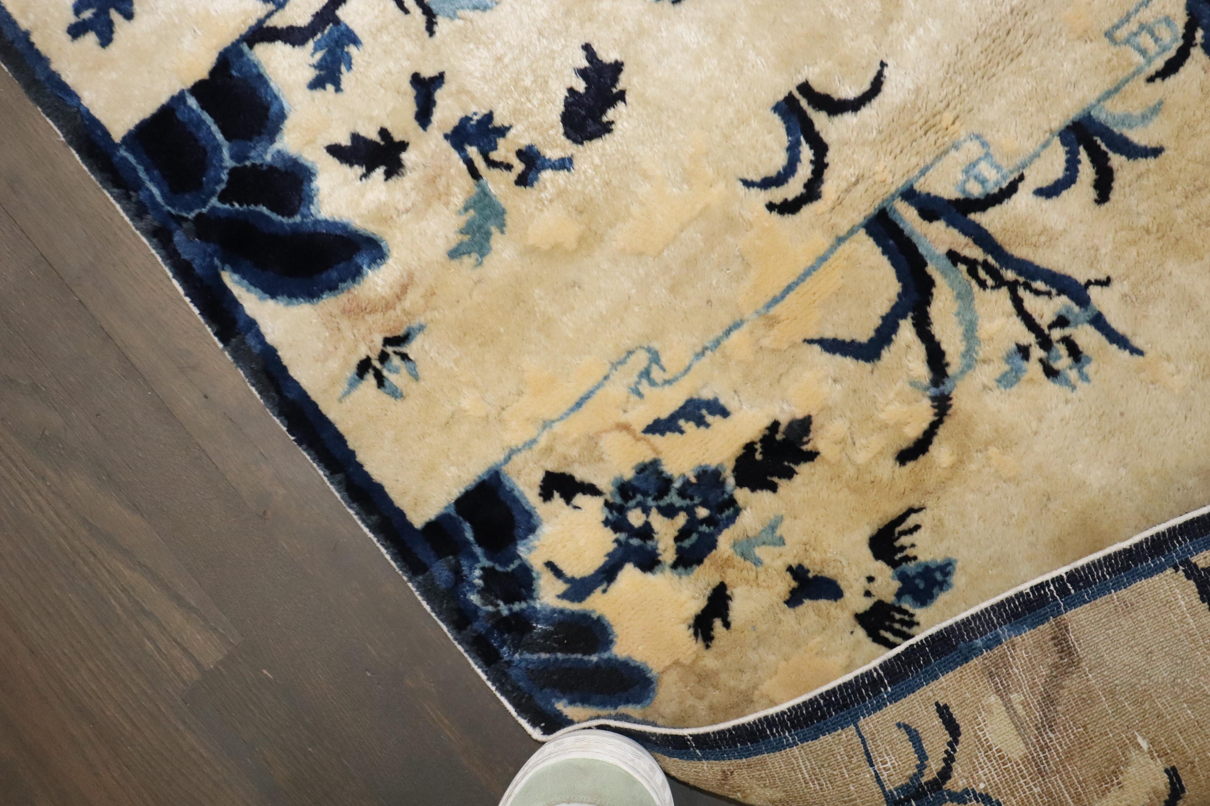 Antique Zabihi Collection Beige Blue Color Pictorial Chinese Rug