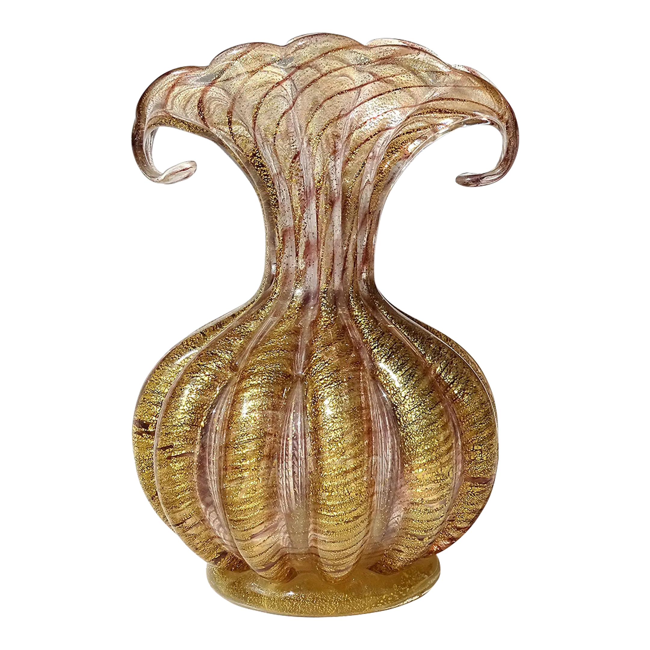 Murano Barovier Toso Purple Swirl Gold Flecks Vintage Italian Art