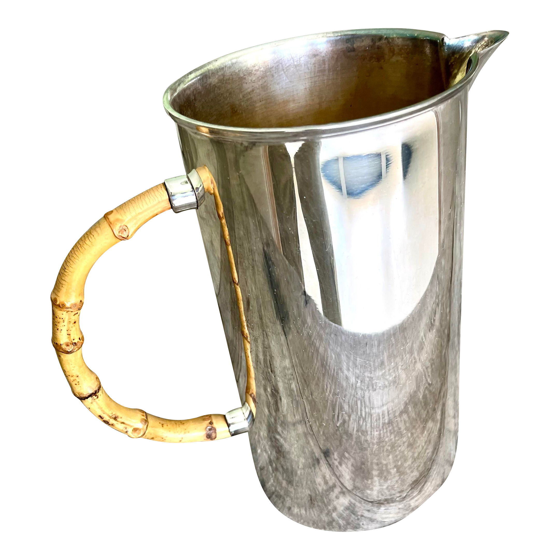 1960s Gucci Classic Silver-Plated Pitcher With Bamboo Handle