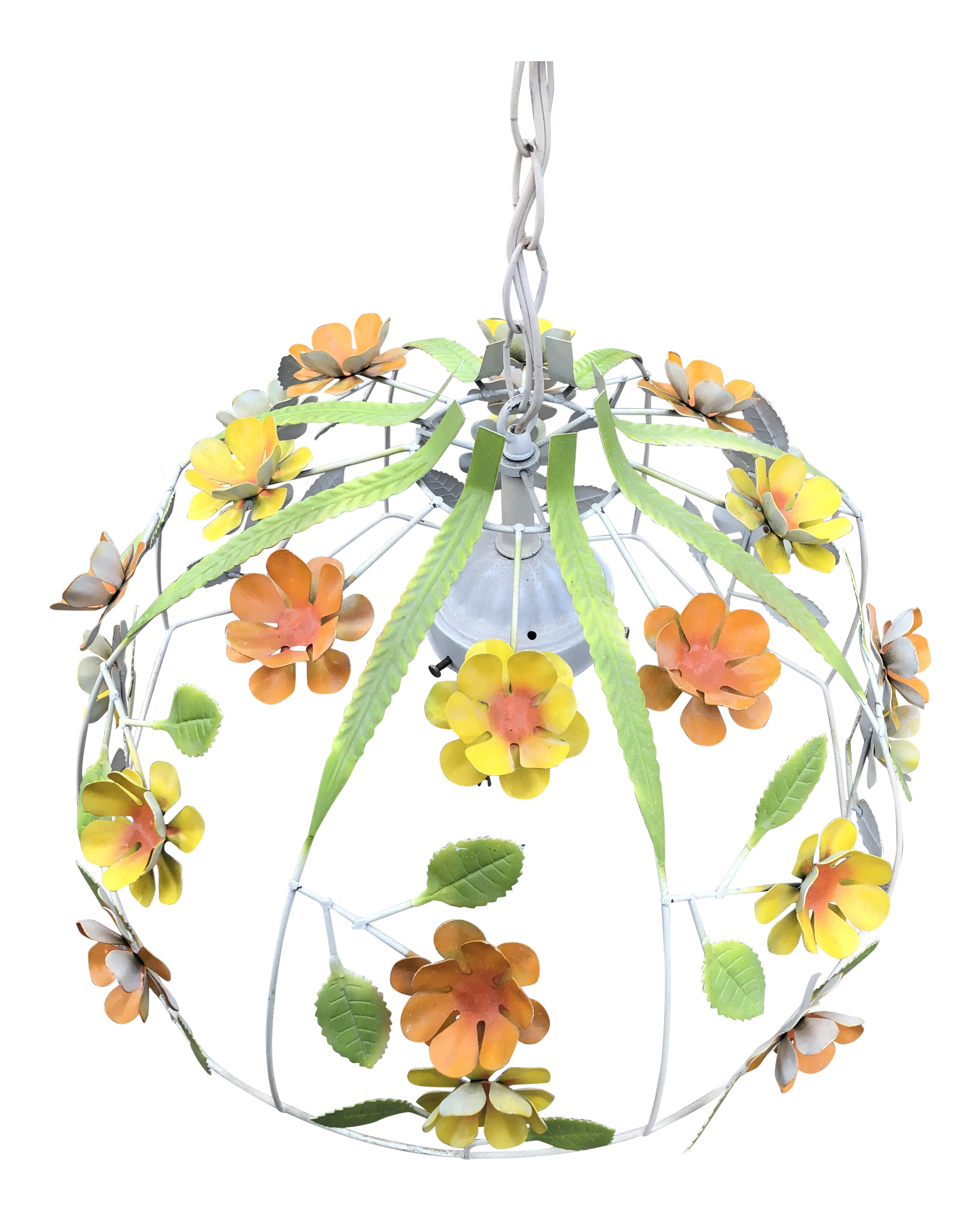 1970s Vintage Boho Chic Metal Flower Hanging Light Fixture Chairish