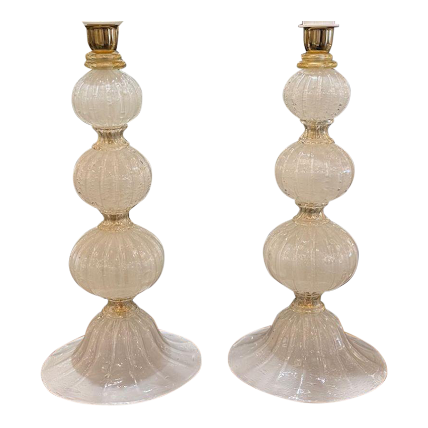 Pair of Silk Glass Murano Table Lamps
