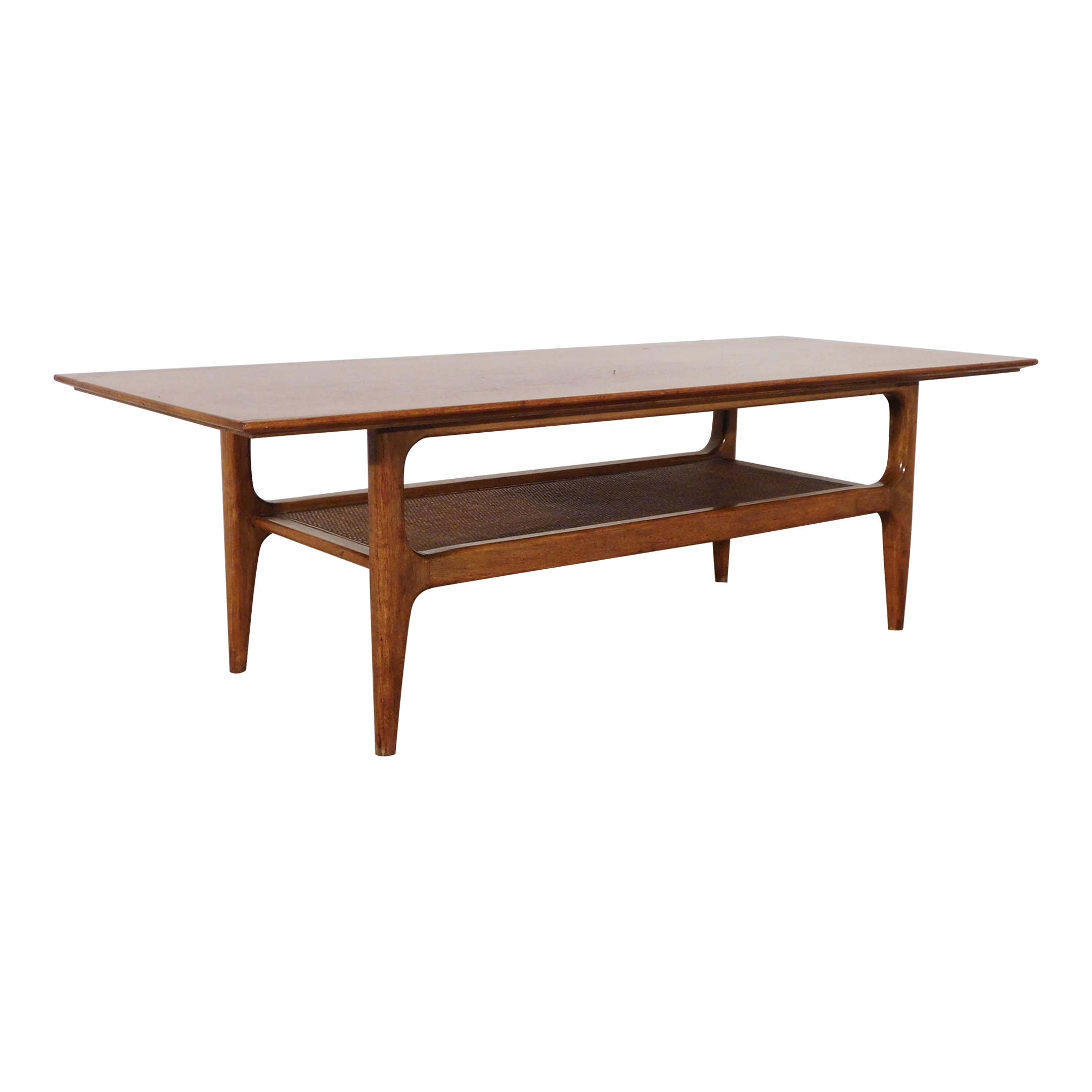 Vintage MCM Mid Century Modern Teak / Walnut Caned Shelf Cocktail ...