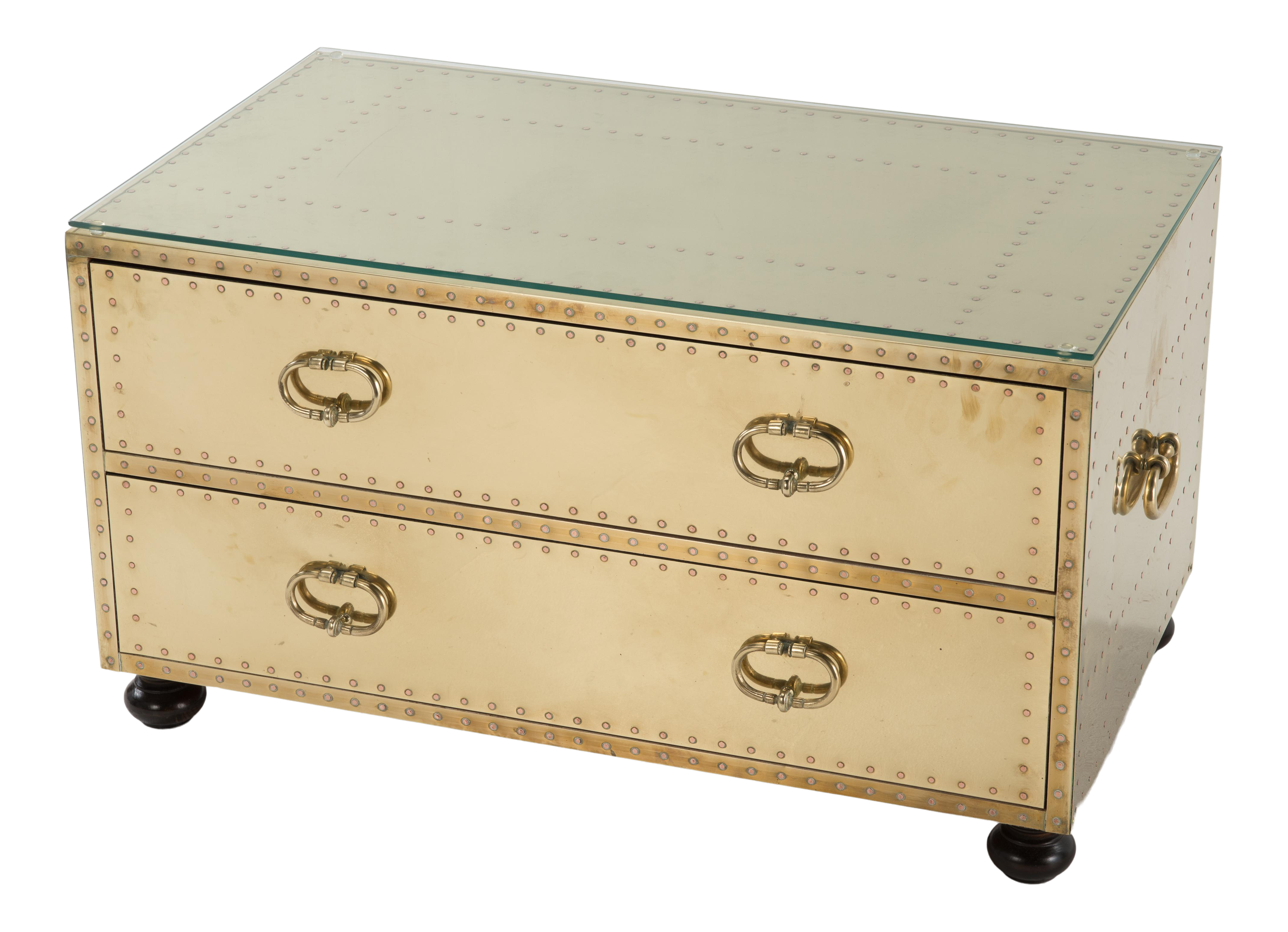 1970s Spanish Sarreid Brass Clad Two Drawer Chest Chairish