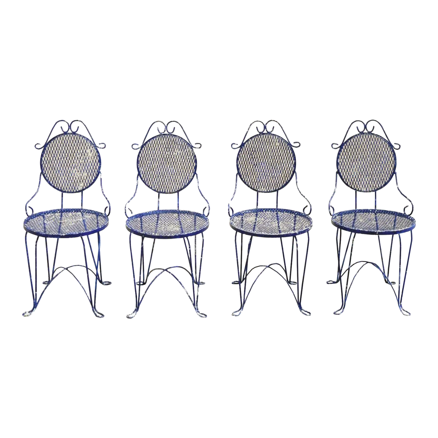 Victorian Style Blue Wrought Iron Small Garden Bistro Dining Chairs