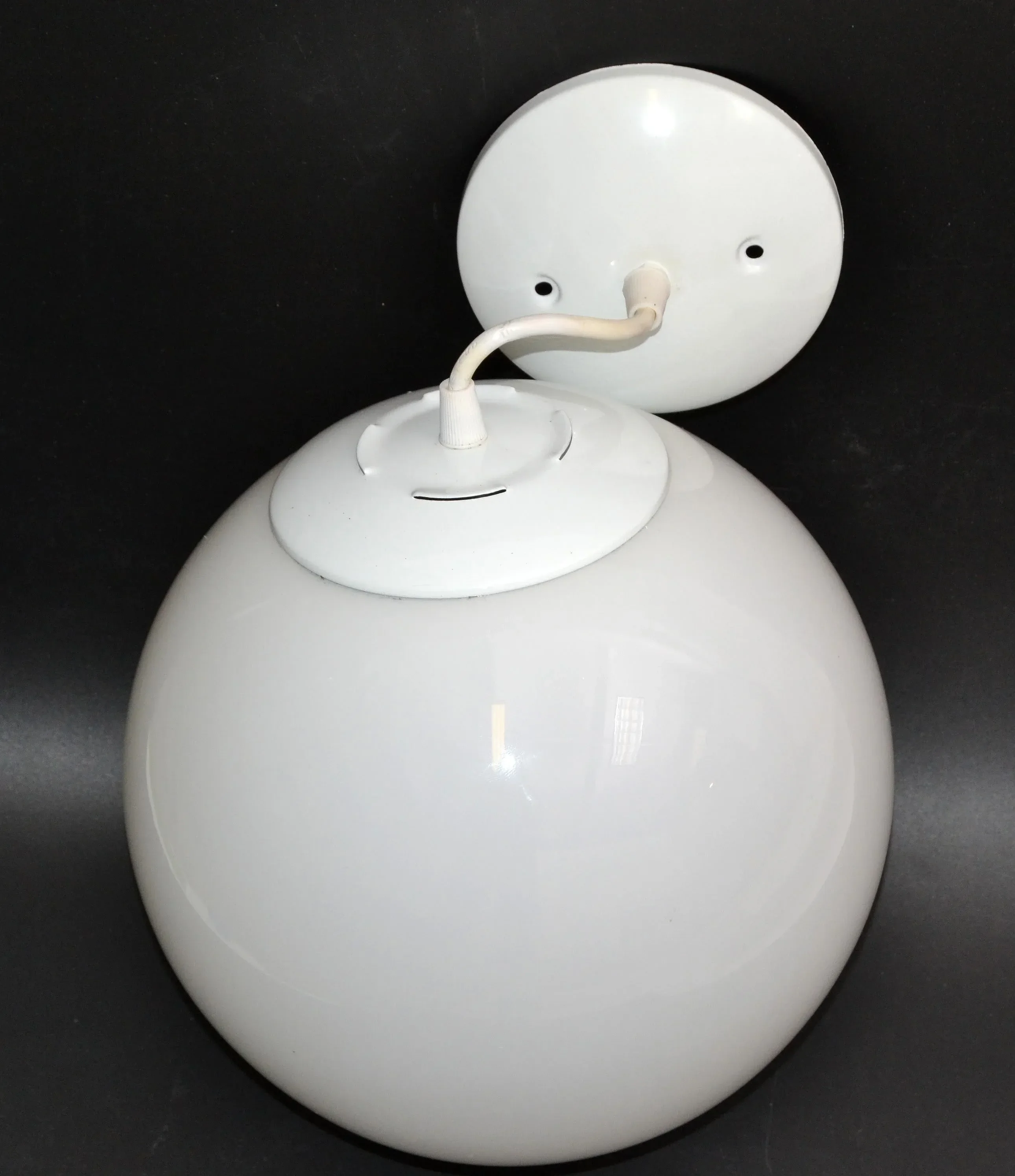 Bauhaus Style Round Opaline Glass and Enamel Pendant Light