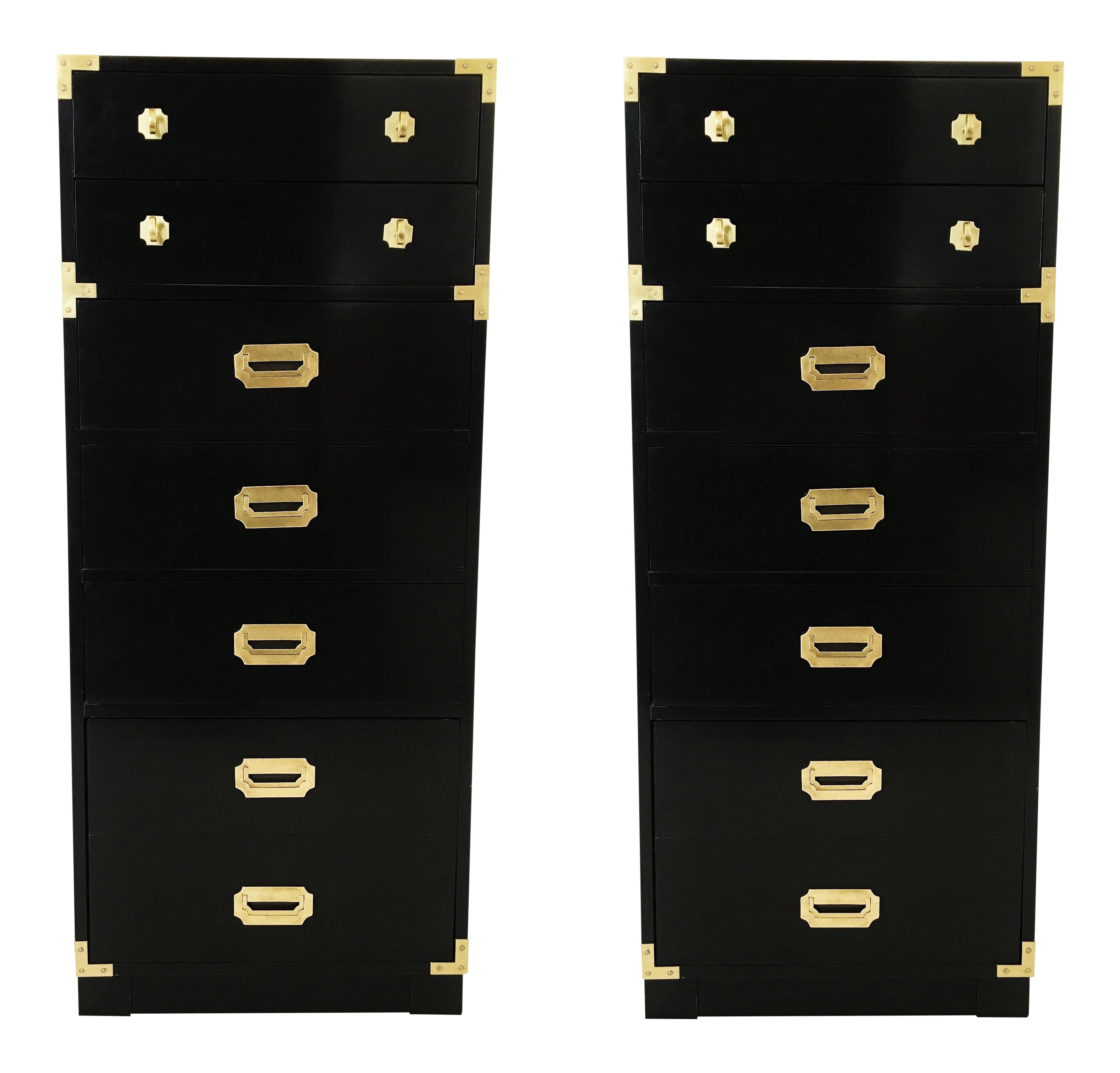Pair Of Black Lacquered Campaign Chests Of Drawers Chairish