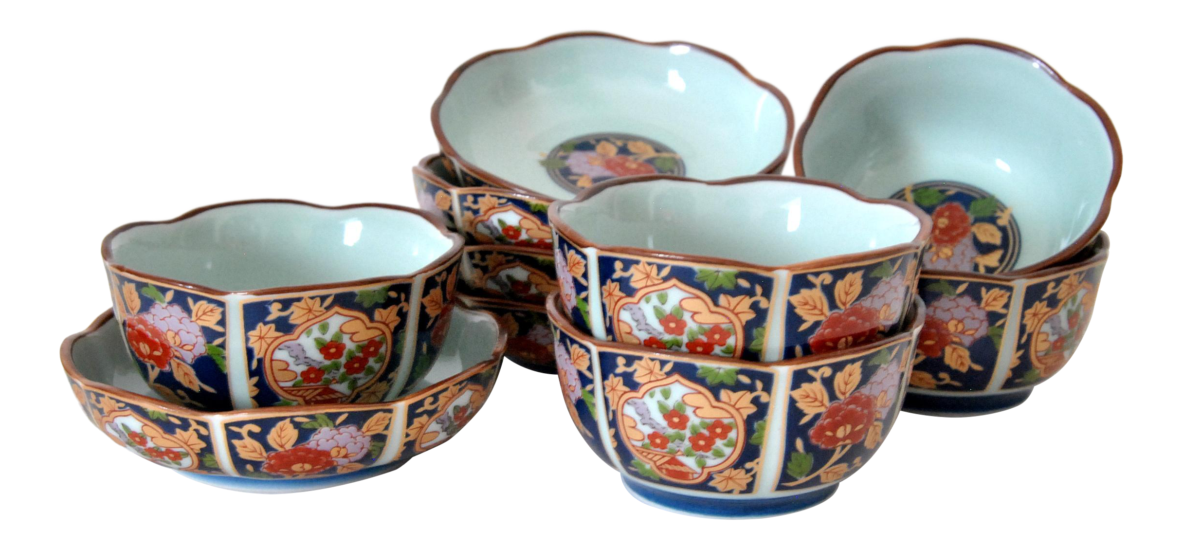 Imari Cherry Blossom Tea Cups And Saucers In Hinoki Wood Box Set