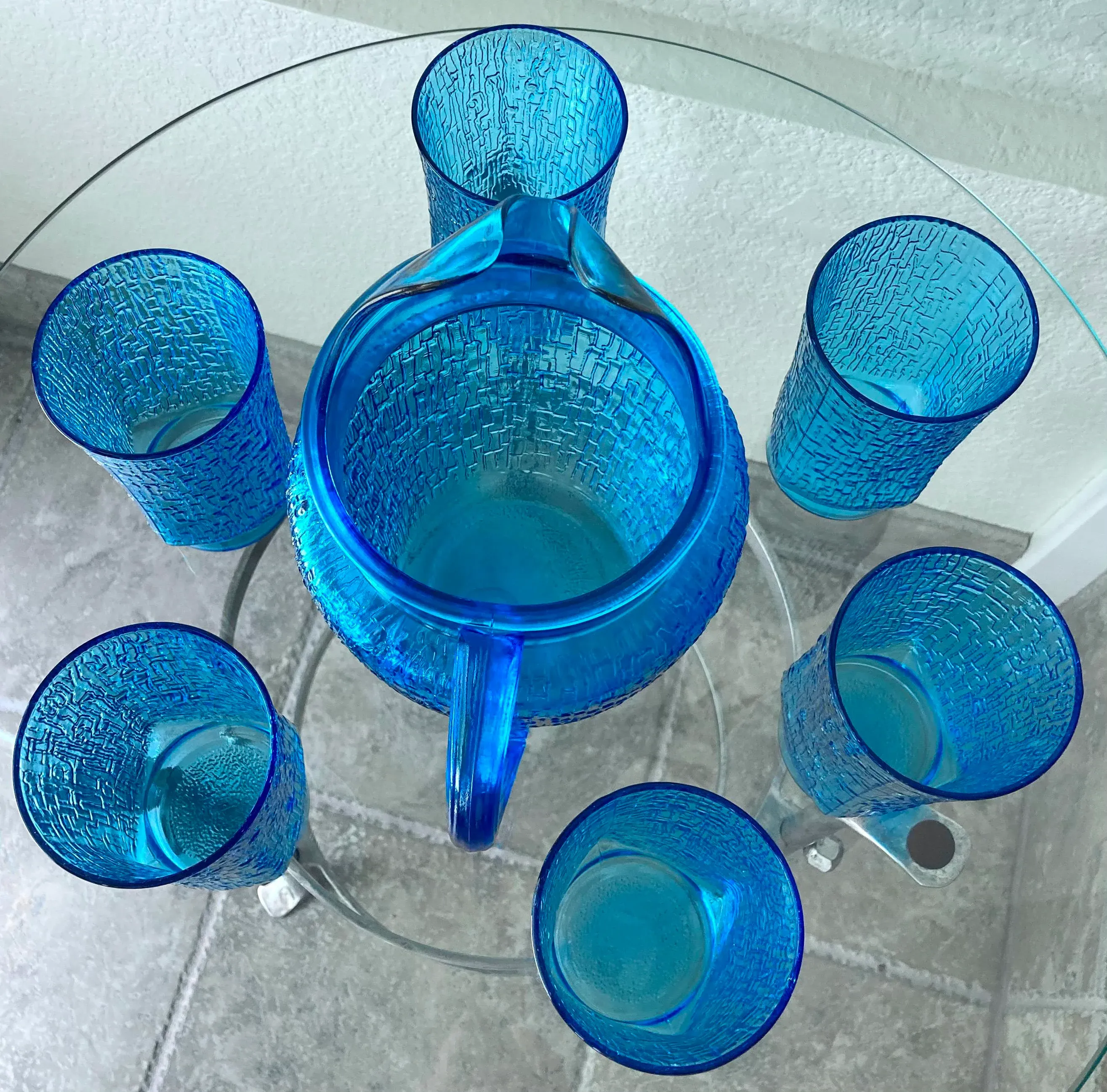 Circa 1973 “Pagoda” Laser Blue 7-Piece Beverage Set by Anchor