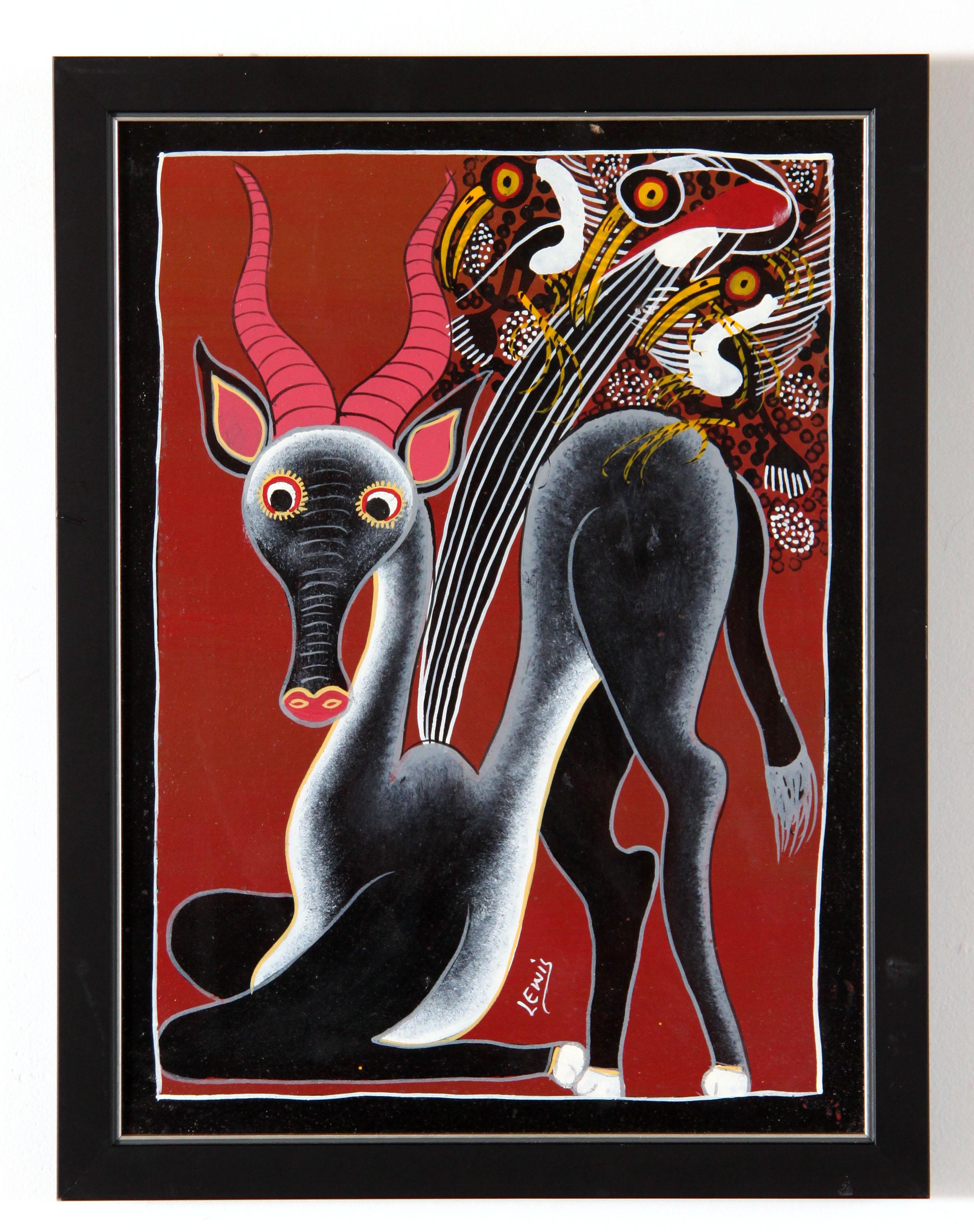 Vintage African Tinga Tinga Oil Painting of a Gazelle From