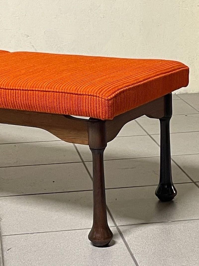 Long Bench in Stained Wood and Fabric, 1960s
