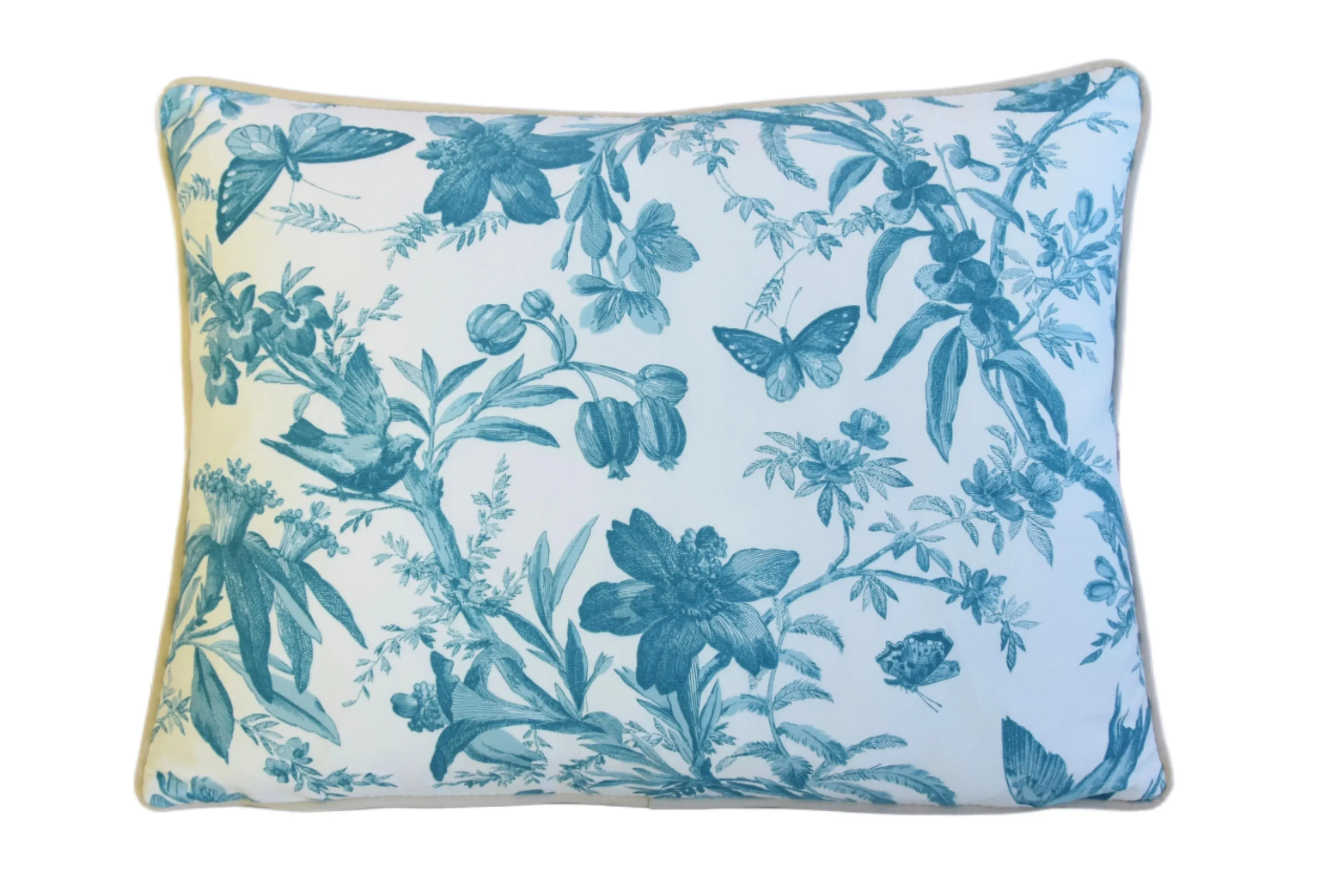 Kaufmann Teal/Aqua Aviary Birds Butterflies Toile Feather/Down Pillow  24