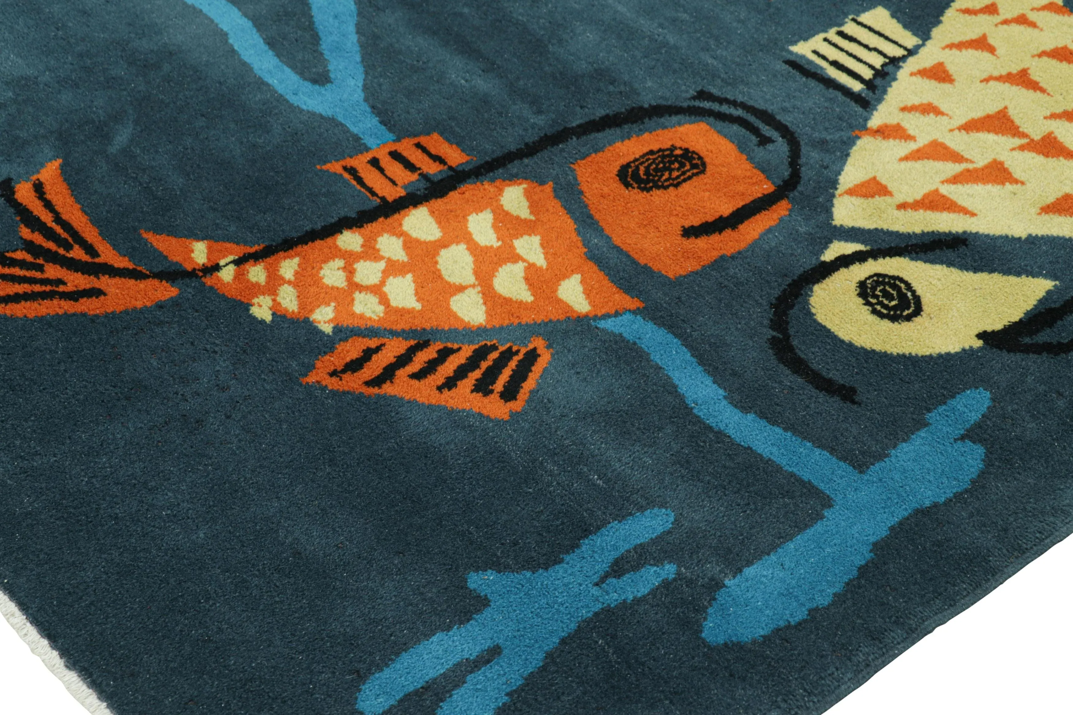 Vintage Zeki Müren Rug in Navy Blue With Fish Pictorials | Rug