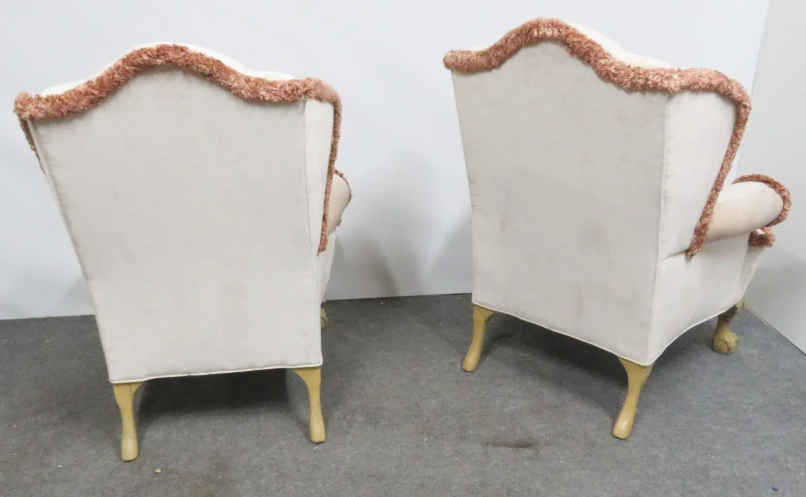 Chippendale Style Tufted Wing Chairs- a Pair