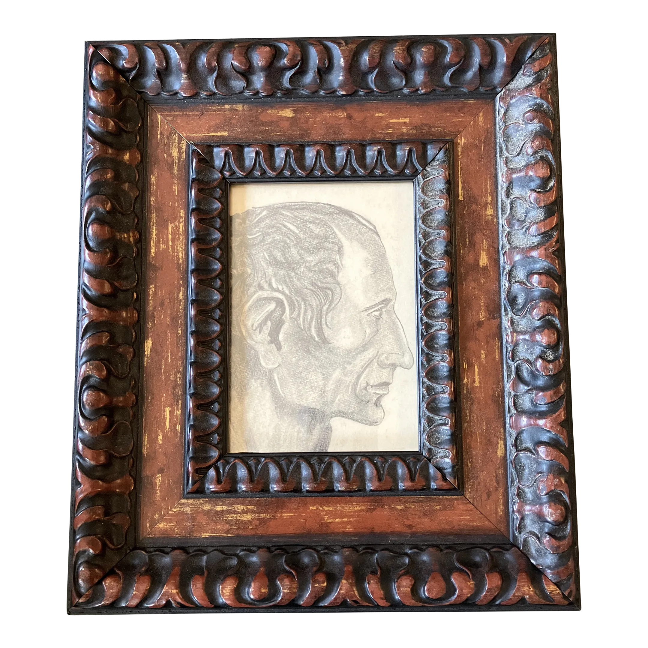 1930’s Original Classical Charcoal Male Portrait Study Drawing Chunky Frame