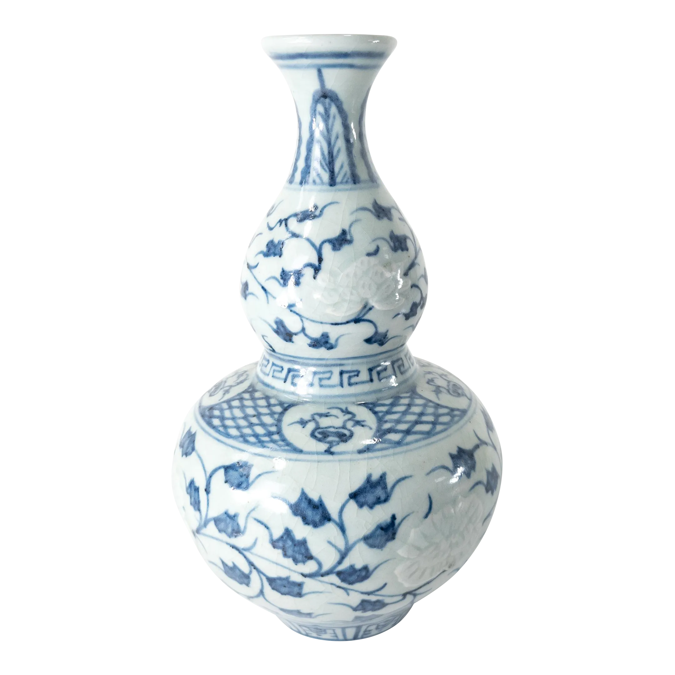 20th Century Chinese Chinoiserie Blue and White Double Gourd Vase