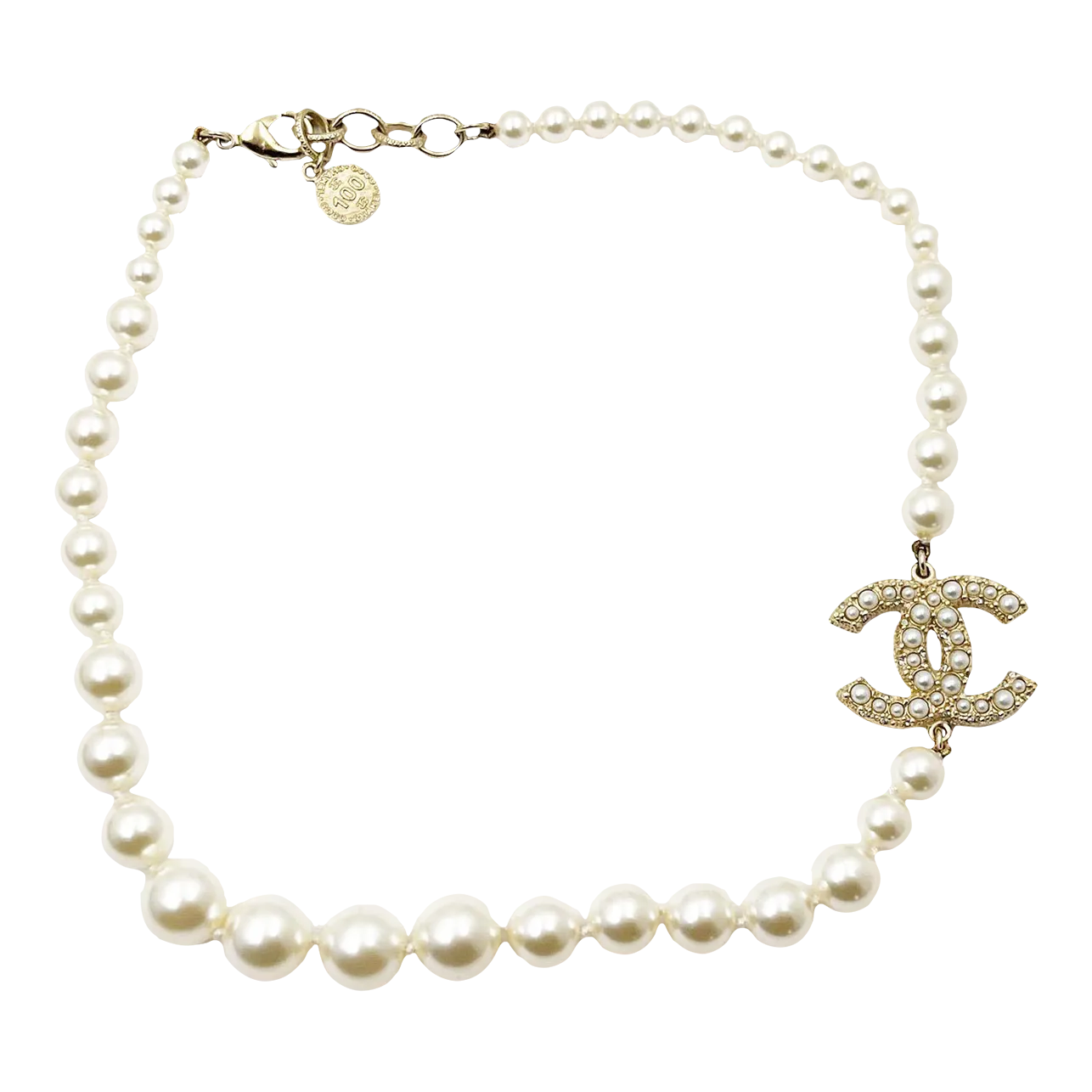 Chanel Gold CC Pearl Short Pearl Necklace | Chairish