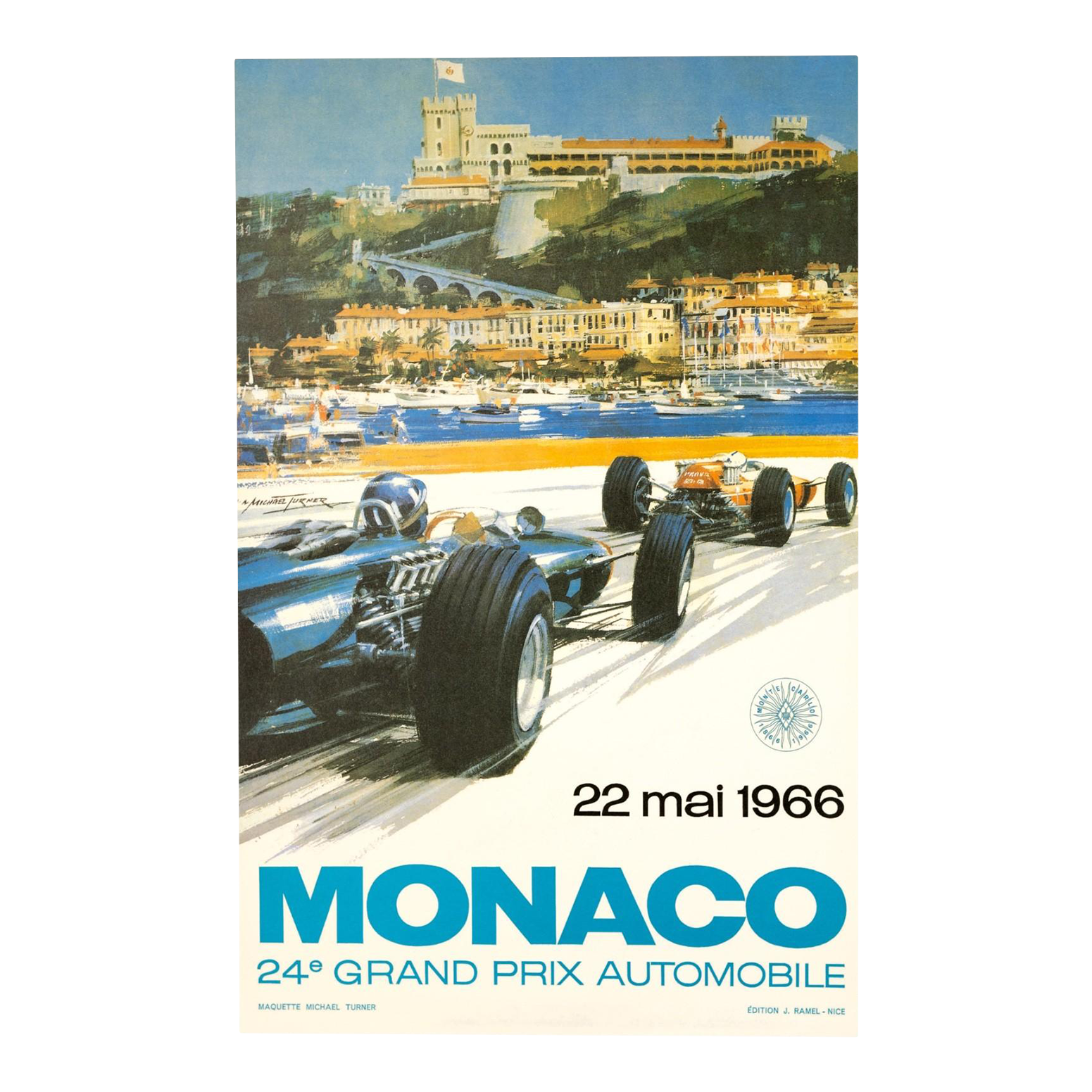 Monaco Grand Prix 1966 Michael Turner Vintage French Automobile Racing Poster