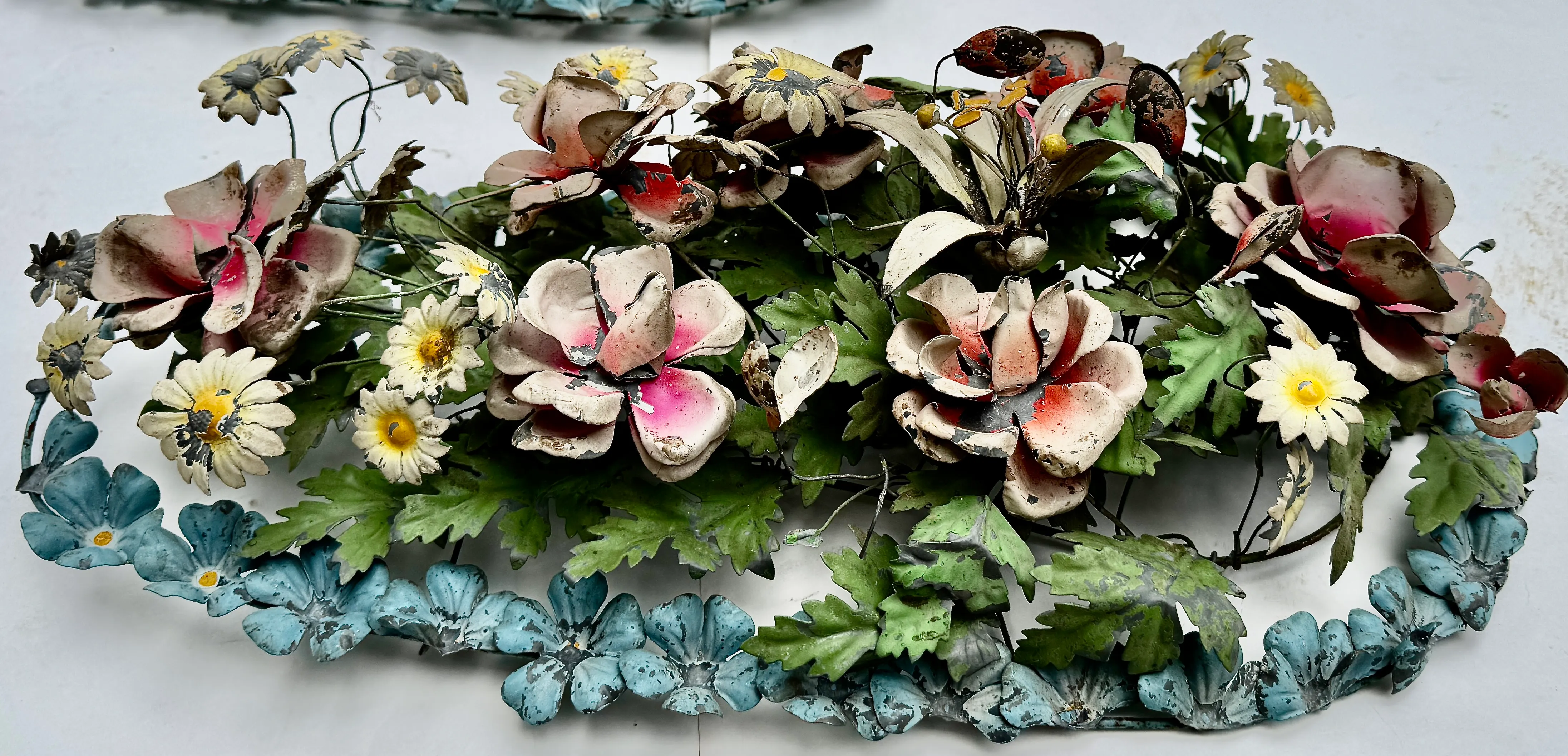 Italian Tole Floral Wall Sculptures, Pair, Circa 1950