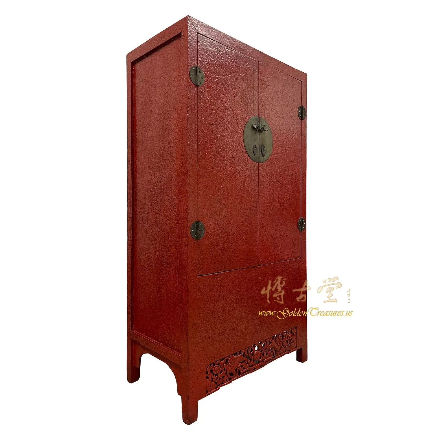 Late 19th Century Antique Chinese Red Lacquered Cabinet, Armoire, Wardrobe