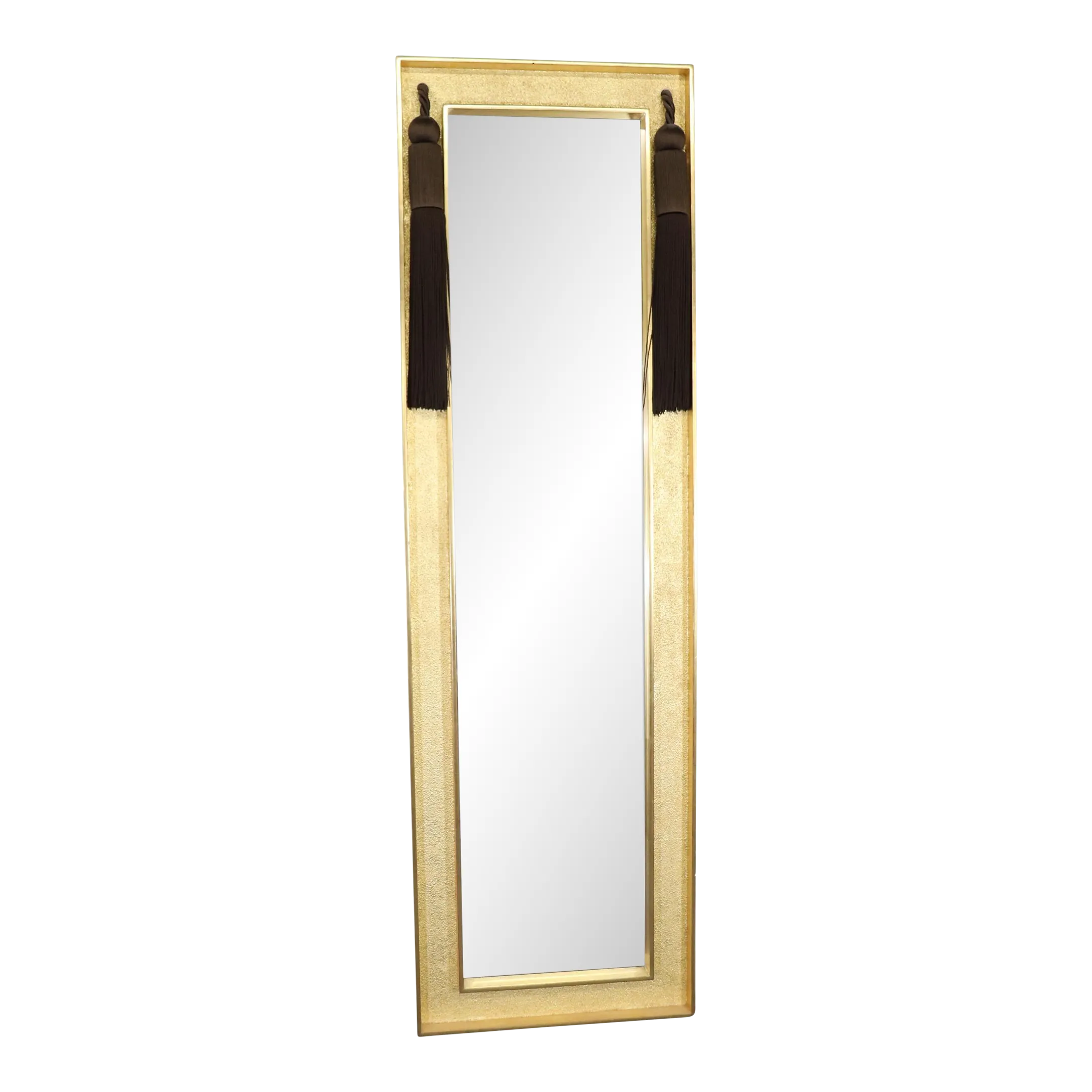 Hollywood Regency Gold Textured Beveled Full Length Wall Pier Mirror