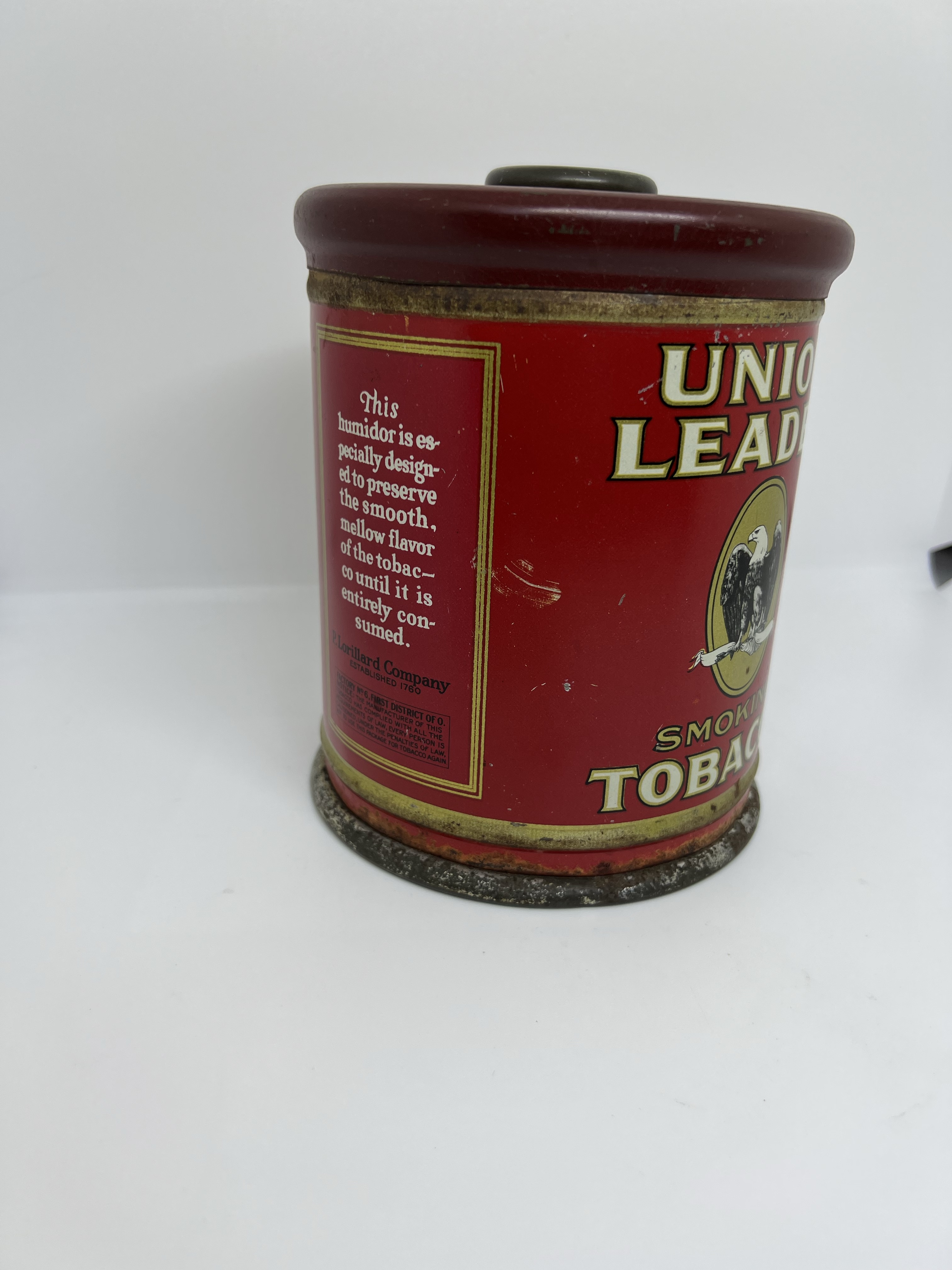 union leader tobacco can Antique Union Leader Tobacco Can