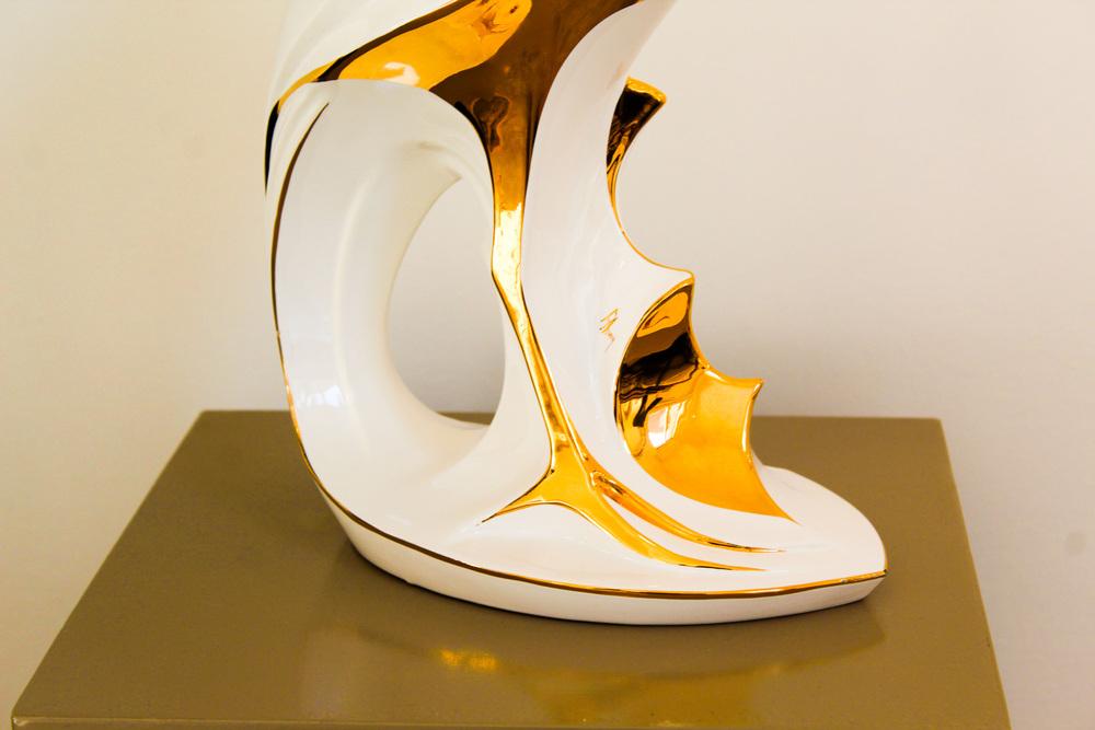 Italian Heron Figure in White and Gold Lacquered Ceramic from Ahury, 1970s
