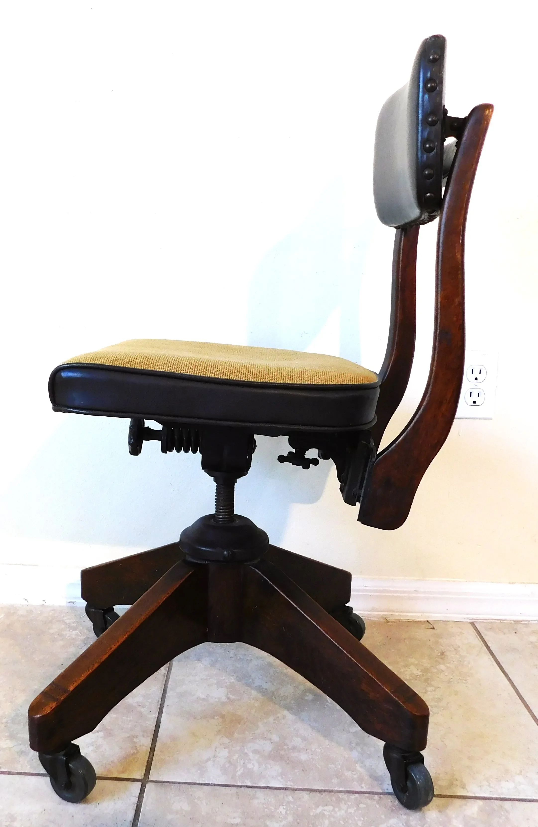 Vintage Mid-Century B.L.Marble Leather & Wood Swivel Tilt