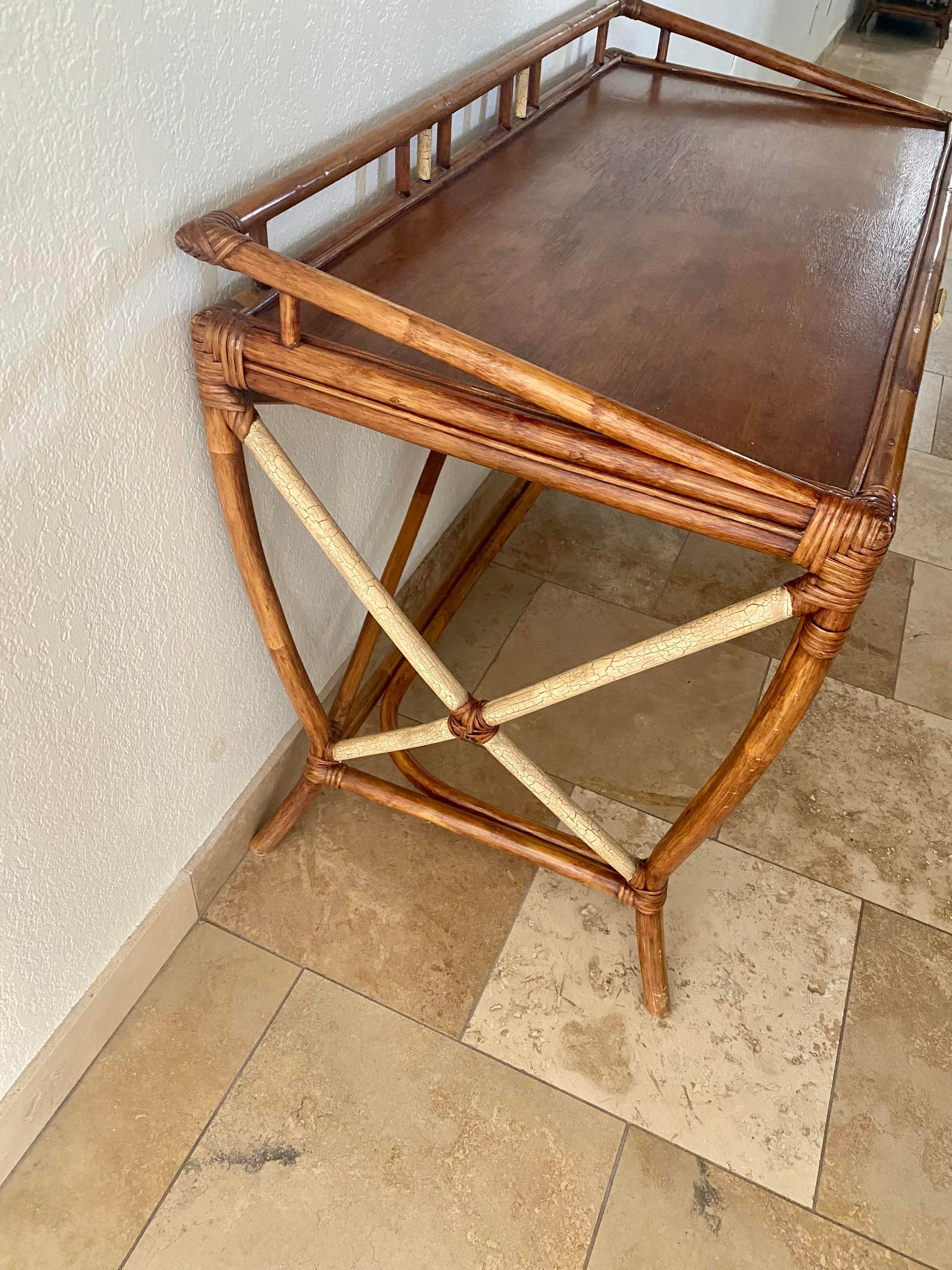 1950s Vintage Ratan Bamboo Writing Desk and Chair - Set of 2