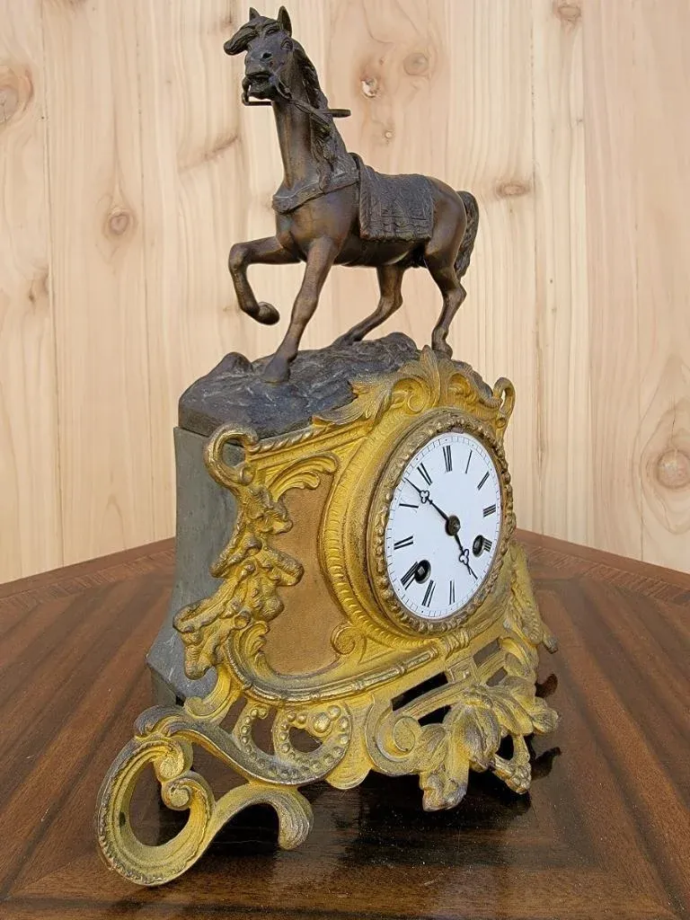 Antique French Horse Topped Lesperut Fils Aine Paris Mantel Clock