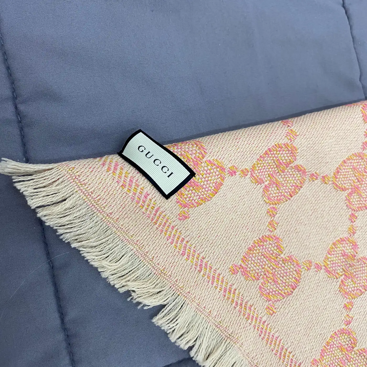 Orange and Pink Wool Gucci Continuous Logo Scarf | Chairish