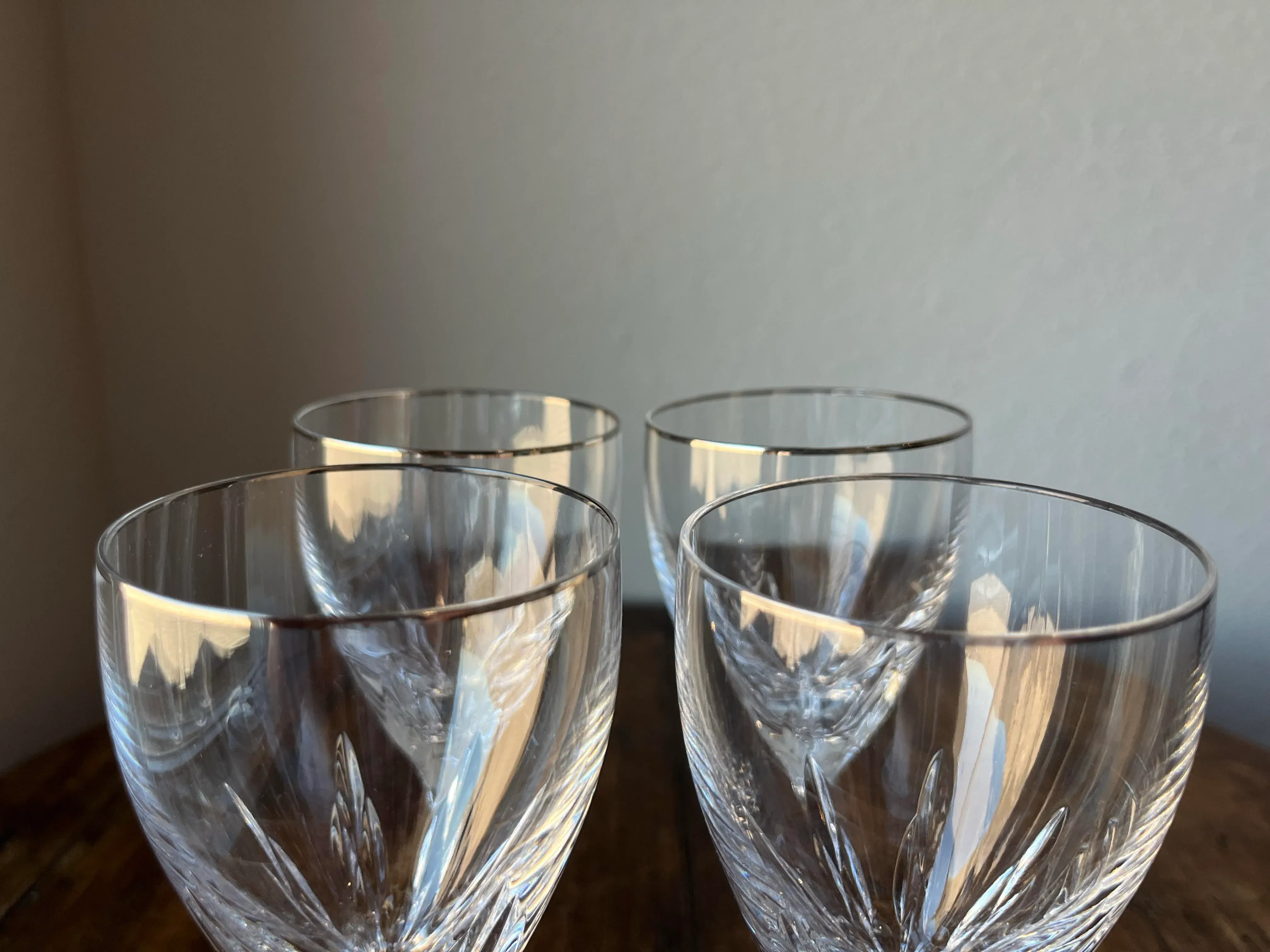 Lenox Firelight Platinum Rim With Panel Cut Wine Glasses- Set of 4