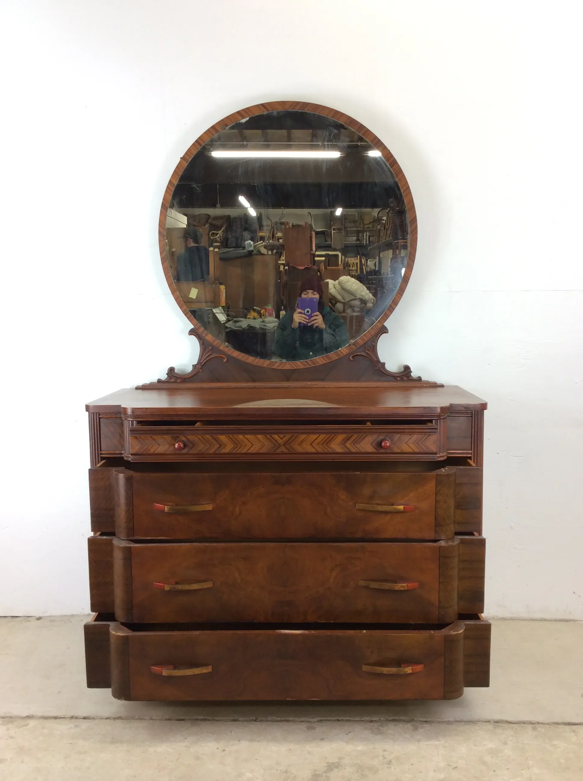 vintage art deco dresser Highboy Dresser, c. 1930s 1940s Art Deco Dresser With