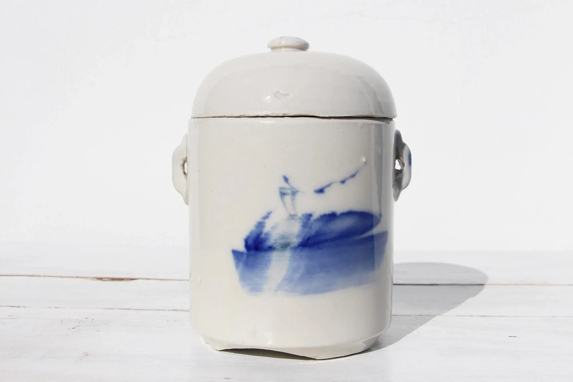 1940s Chinese Celadon Blue & White Tea Caddy