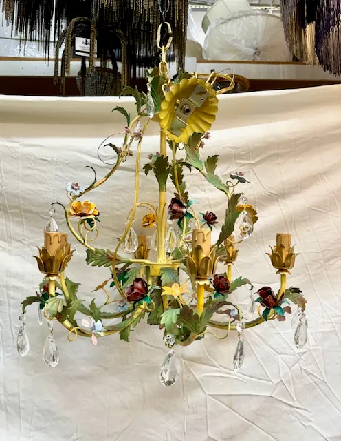 Pair of Italian Metal Floral Chandeliers | Chairish