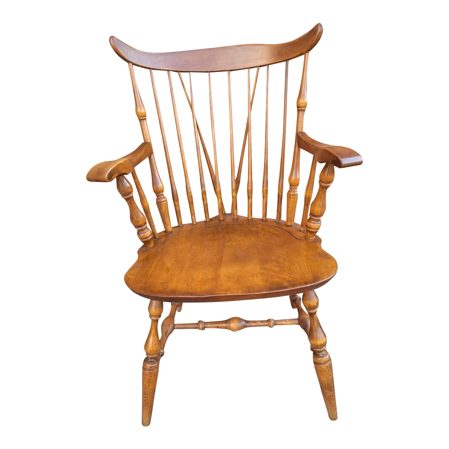 1960s Nichols and Stone Maple Fiddle Back Brass Back Windsor Armchair