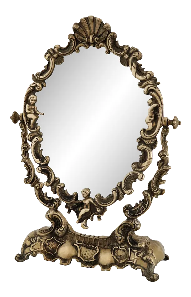 Brutalist Mirror by Lane Furniture Circa 1970\'sMid-Century Italian Vanity Dressing Table with Mirror in Bronze with Angels, 1950s