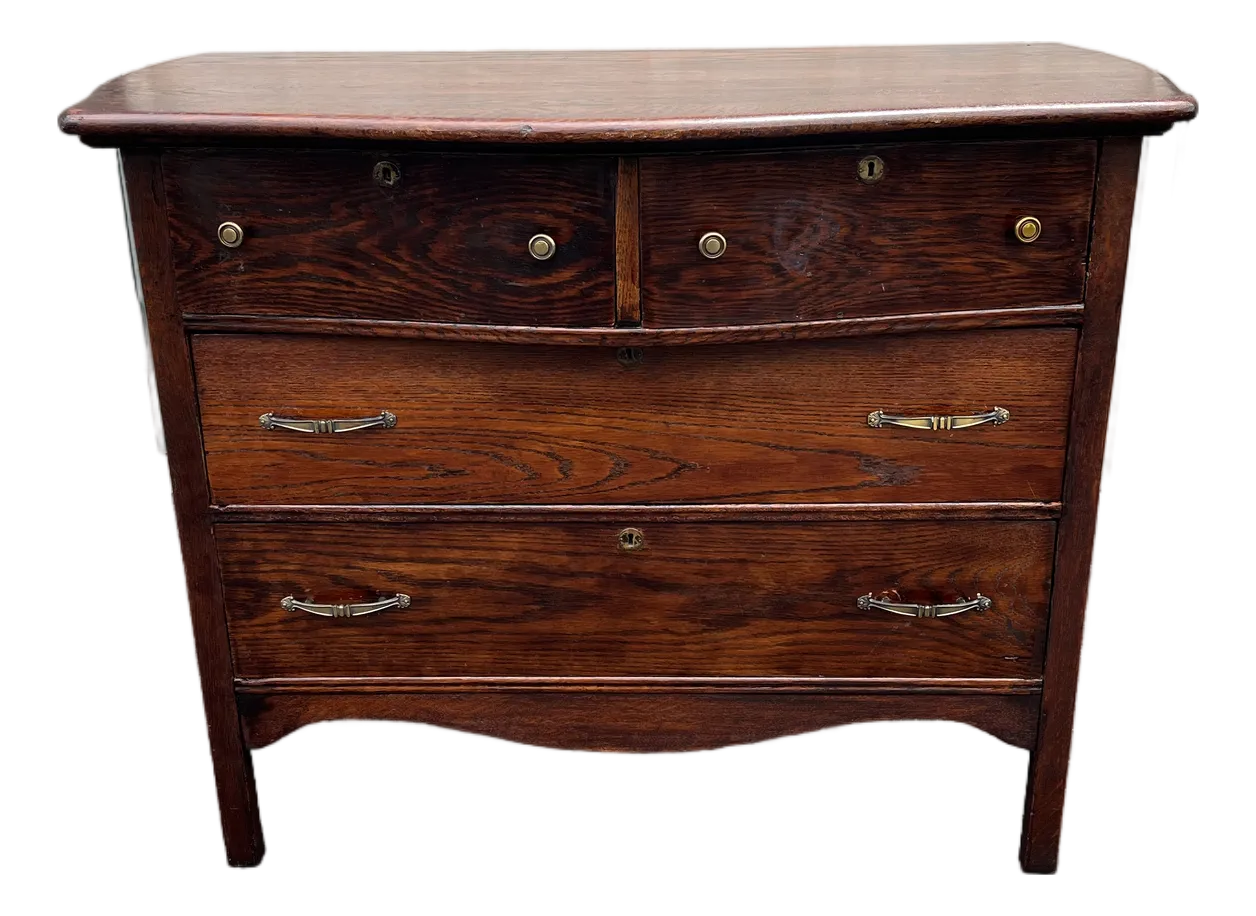 Antique Early American Tiger Oak 4-Drawer Chest of Drawers