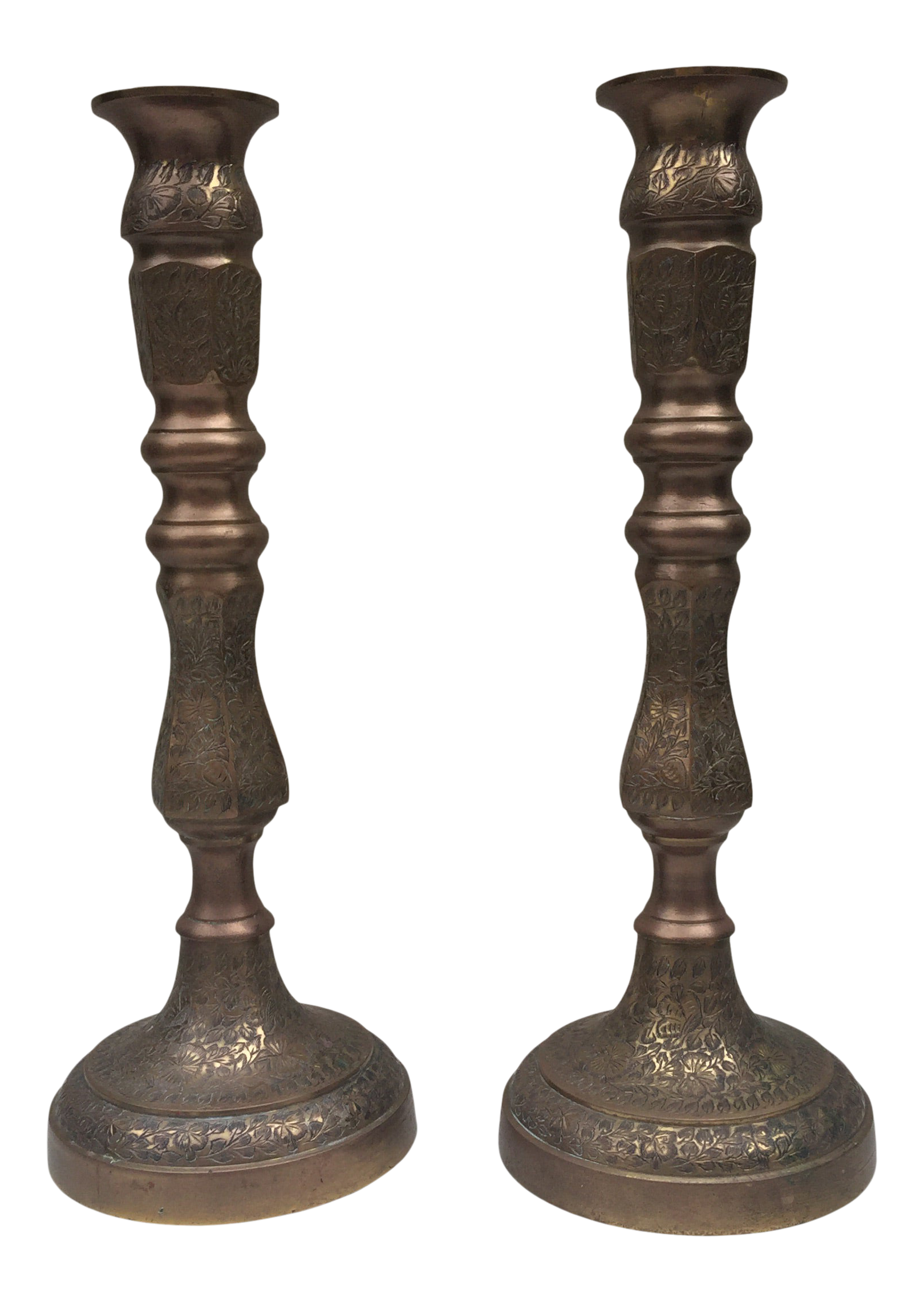 Tall Vintage Hand Chased Floral Brass Candlesticks a Pair Chairish