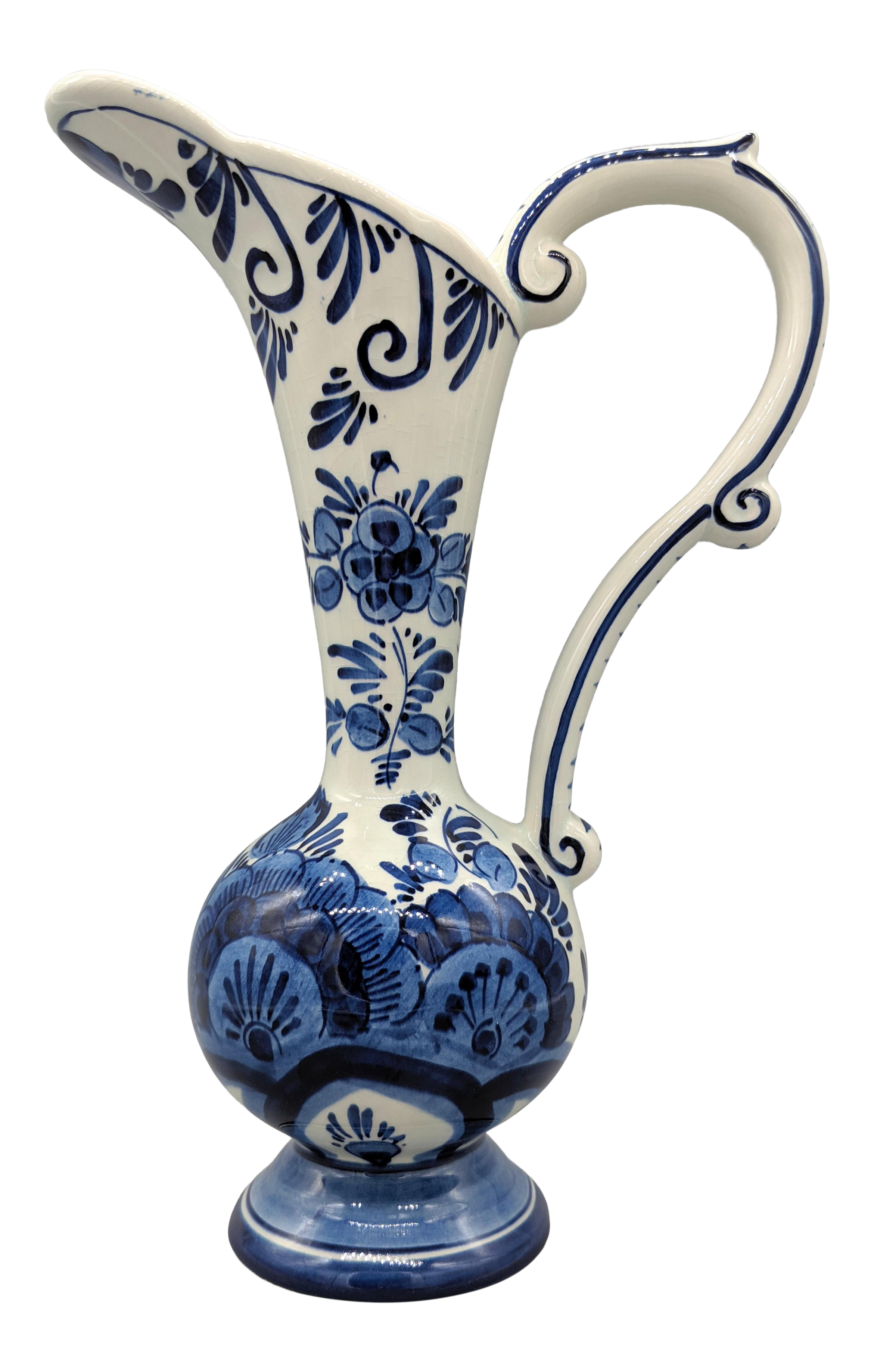 20th Century Floral Dutch Delft Pitcher Vase Chairish