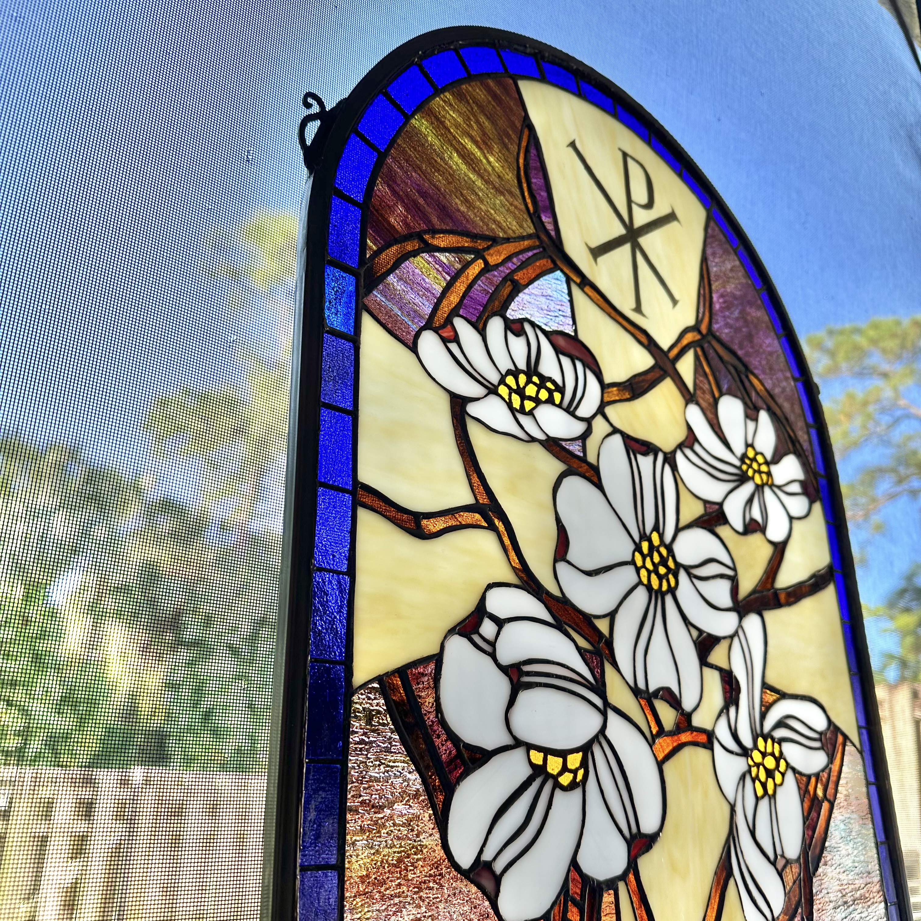 Meyda Tiffany Cristograph Dogwood Stained Glass Window Panel With