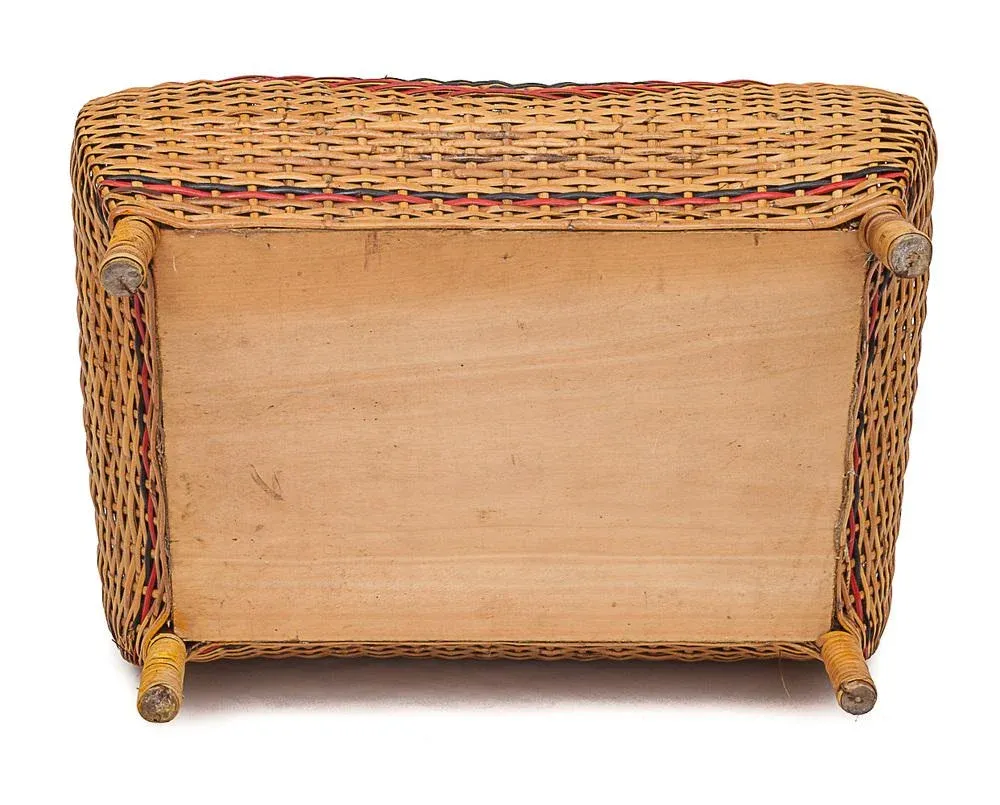 Wicker Storage Set, 1920s, Set of 2Crystal Champagne Glasses from Val Saint Lambert, Set of 6