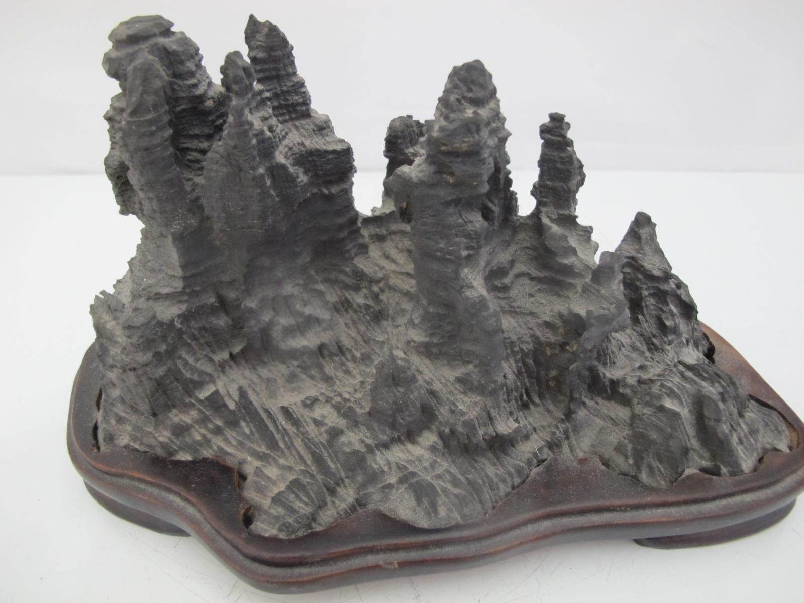 Japanese Bonsai Suiseki Scholars Natural Mountain Stone With Custom Stand