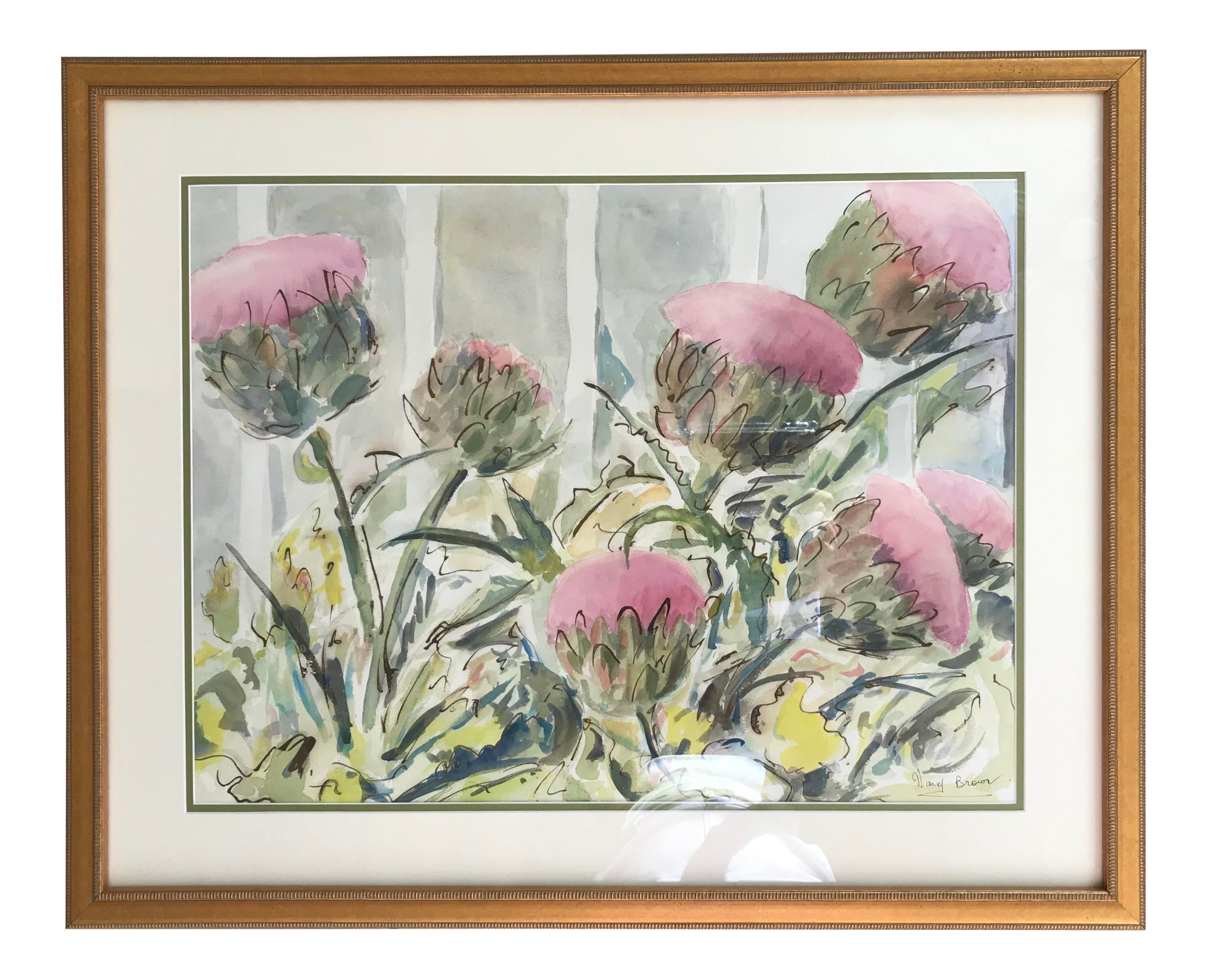 Thistle Flower Garden Original Watercolor Painting Botanical Still Life Sw Florida Artist Nancy Brown Chairish