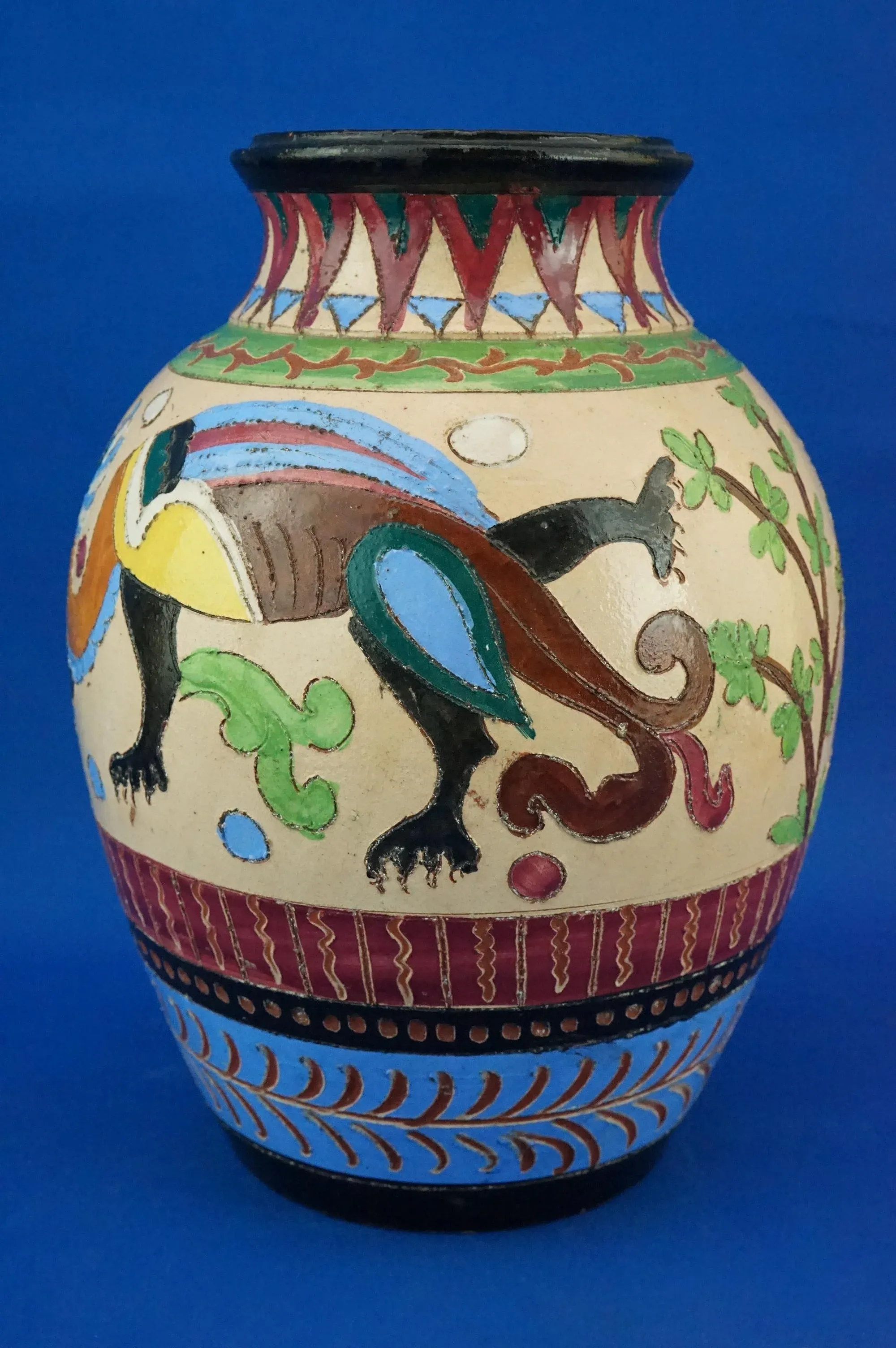 Vintage Ceramic Vase with Dragons from Dante Milanis Factory, 1940s