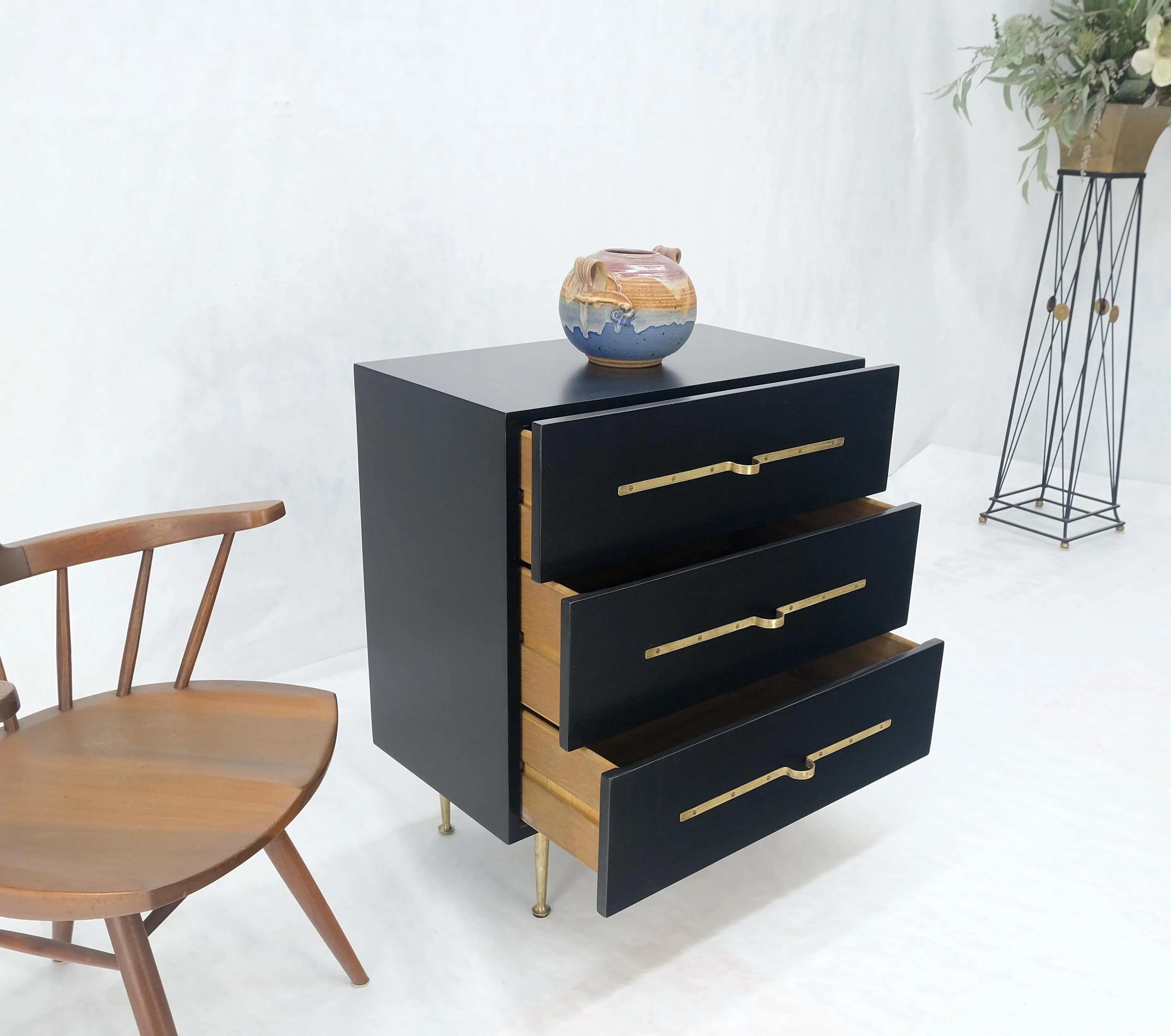 Black Lacquer Solid Brass Decorative Hardware 3 Drawers Bachelor Chest  Dresser