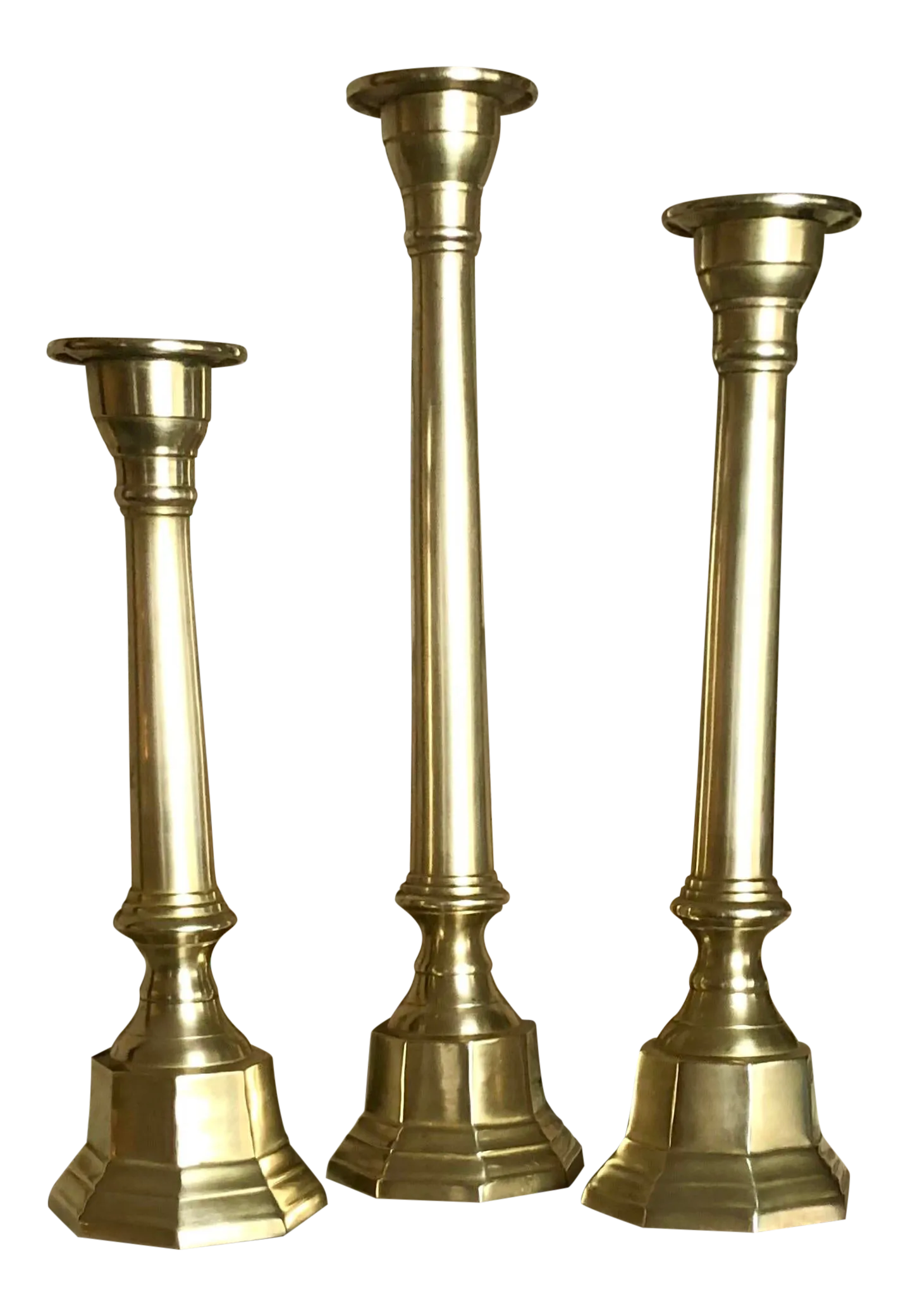 Brass Candle Holders MidCentury Modern Different Heights Set of 3 Chairish
