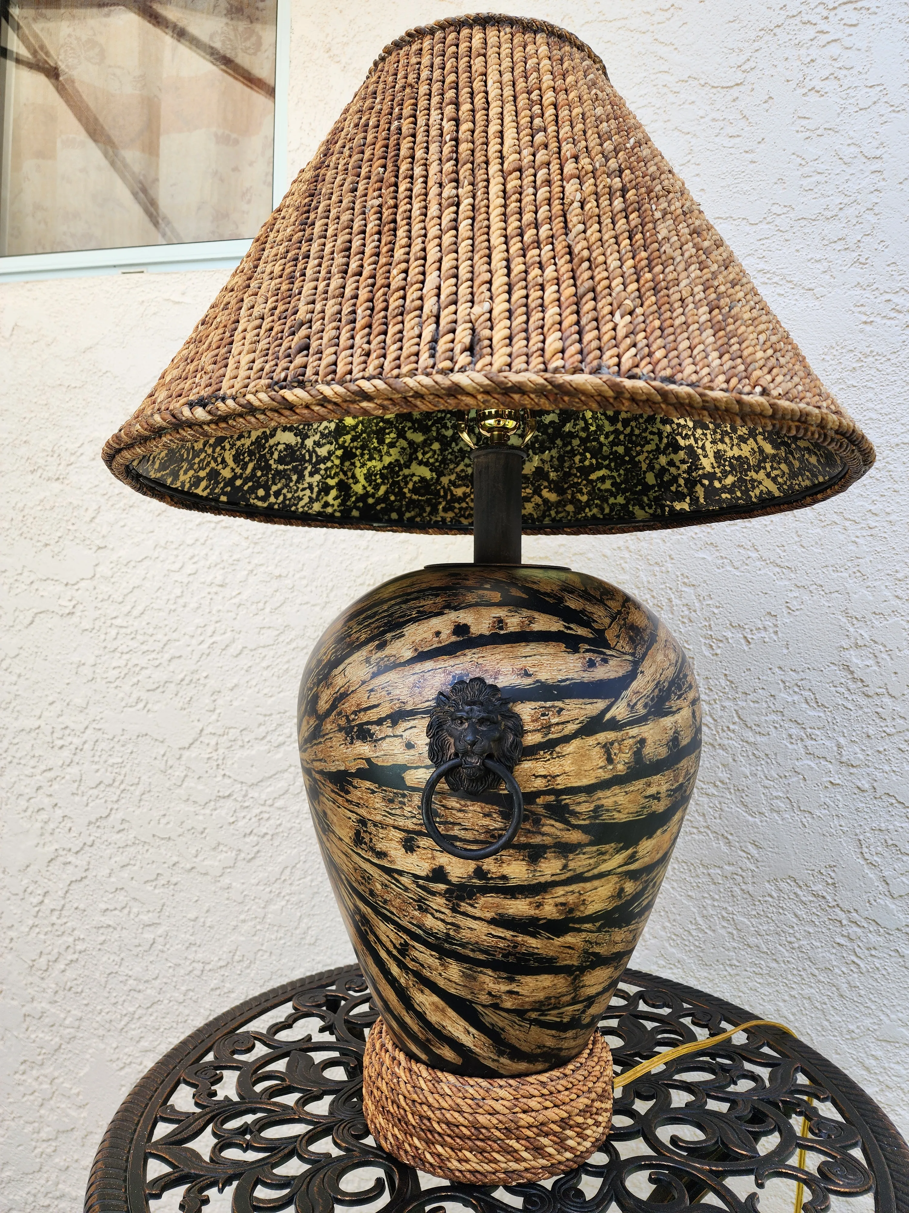 Vintage Maitland-Smith Safari Table Lamp With Bronze Lion Head