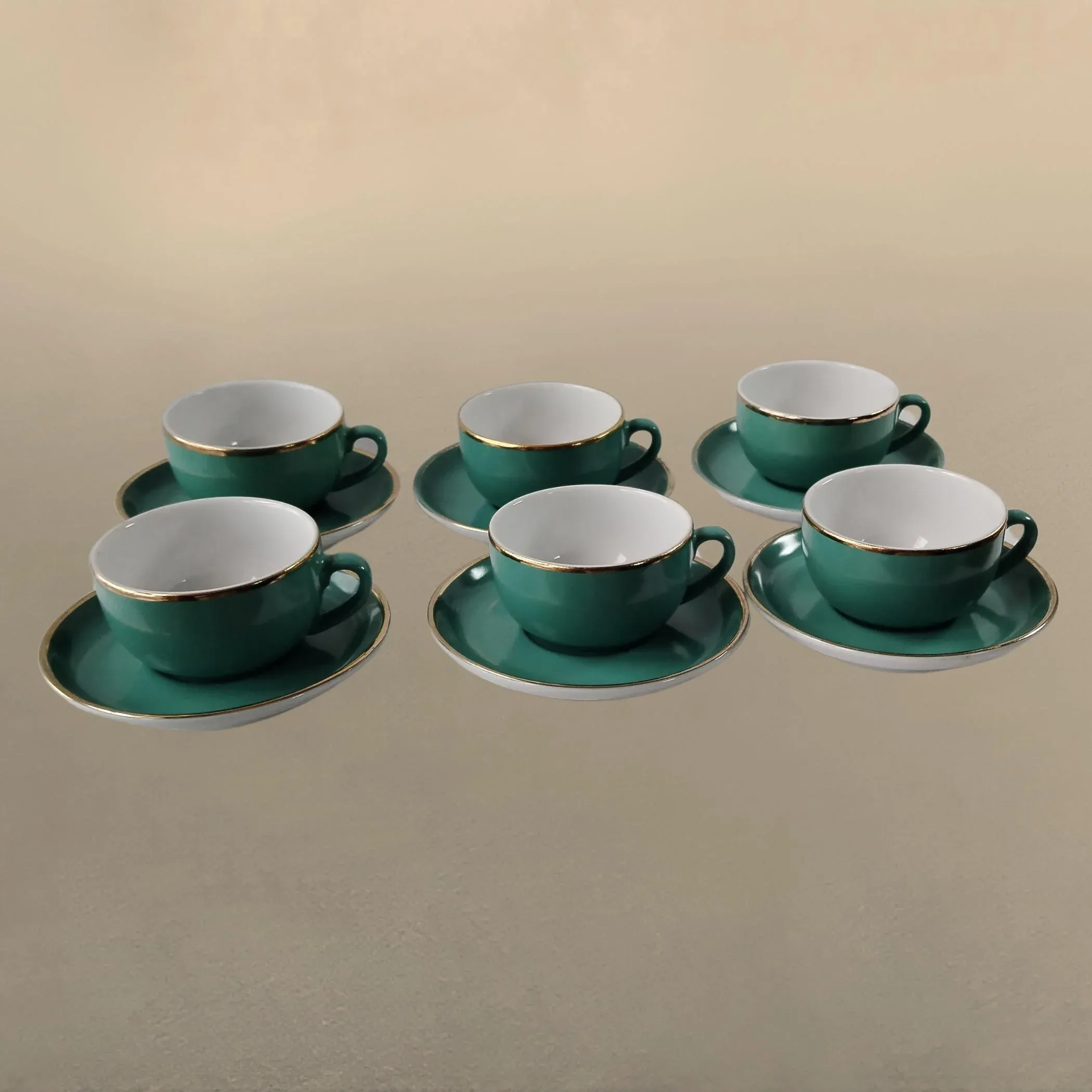 Vintage Coffee Cups in Turquoise Green Porcelain with Gold Detailing from  Mitterteich Bavaria, 1950s, Set of