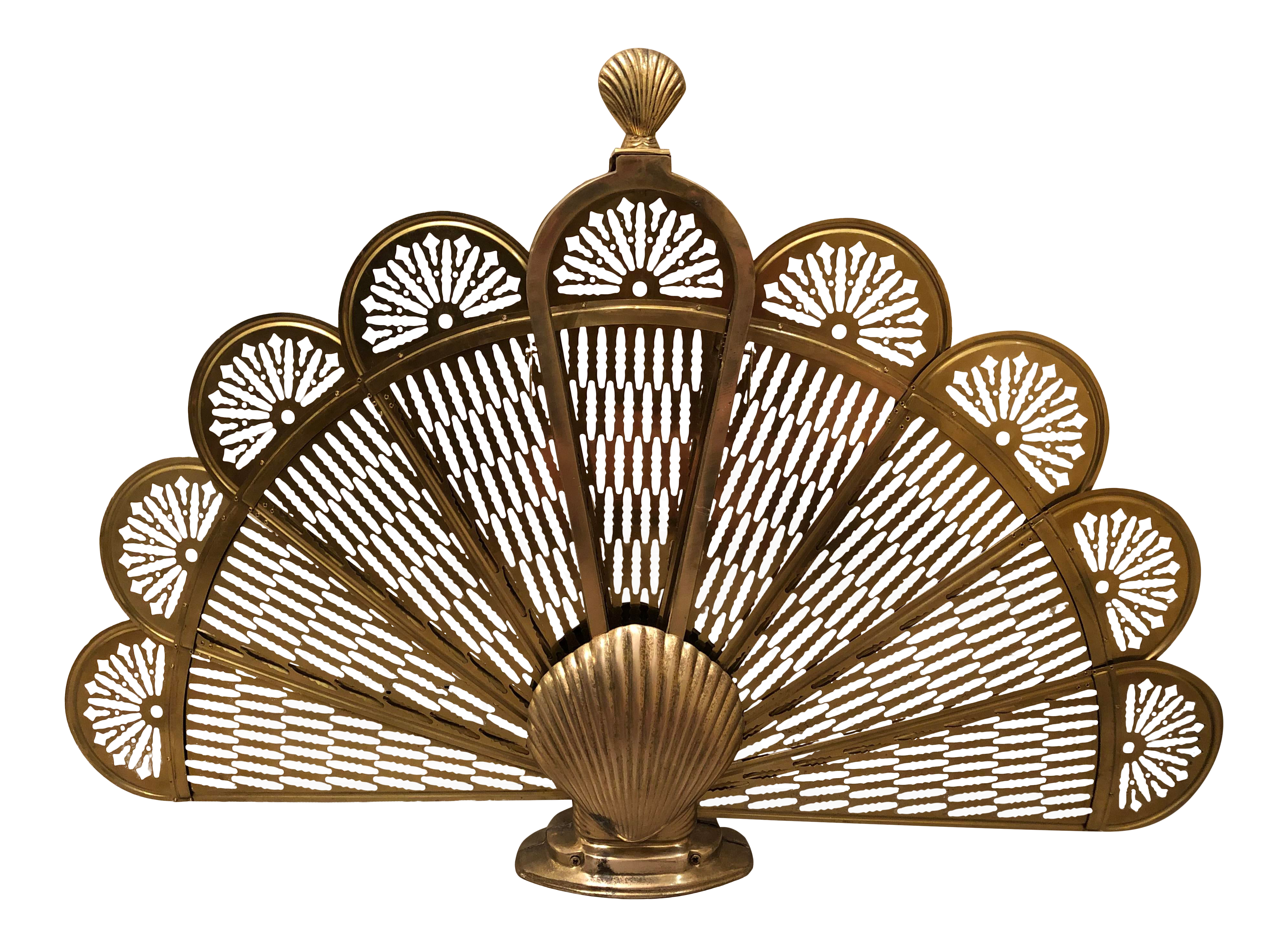 Vintage Brass Clam Shell Fireplace Fan Screen Chairish